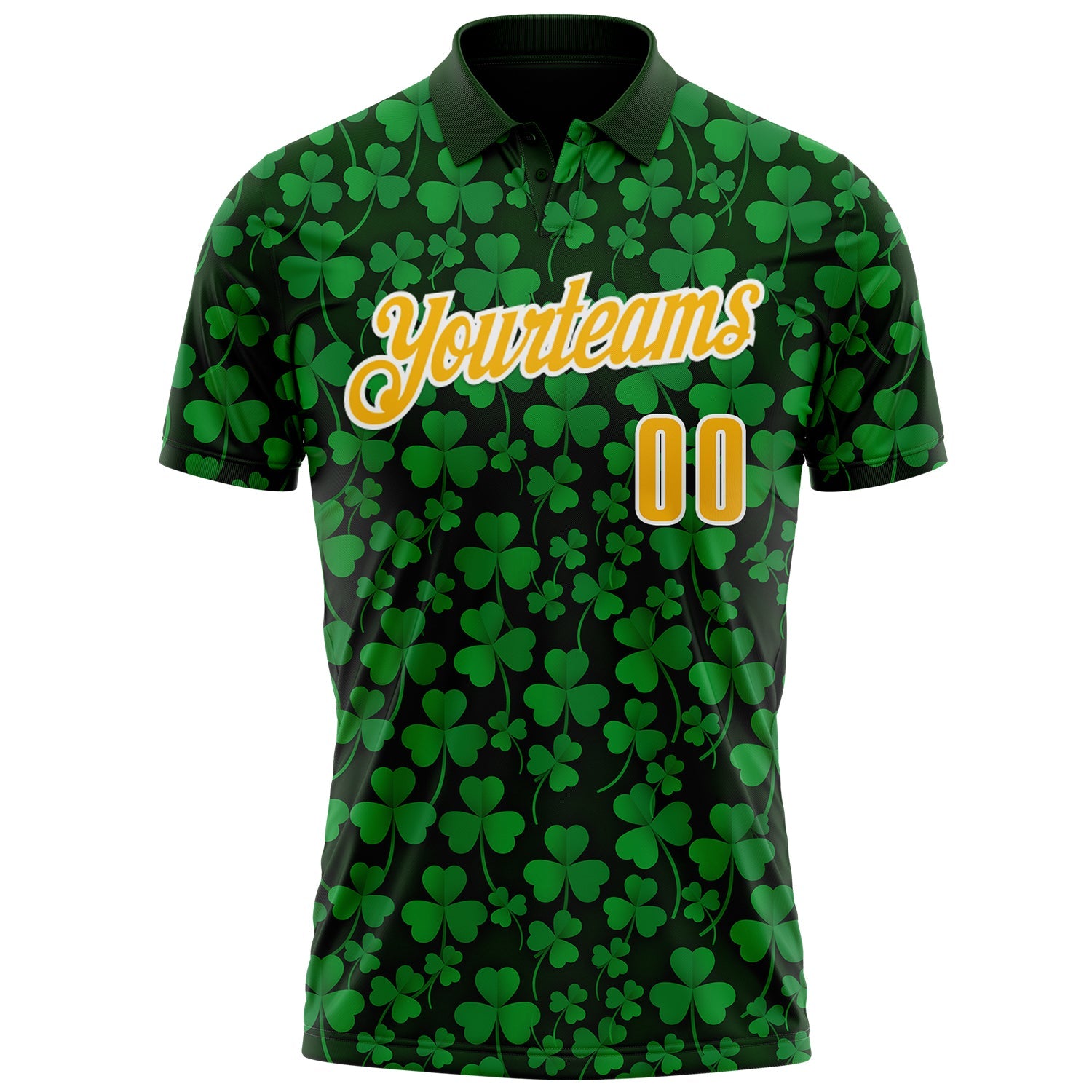 Custom Green Gold-White 3D St. Patrick's Day Shamrock Performance Polo Shirt view 2