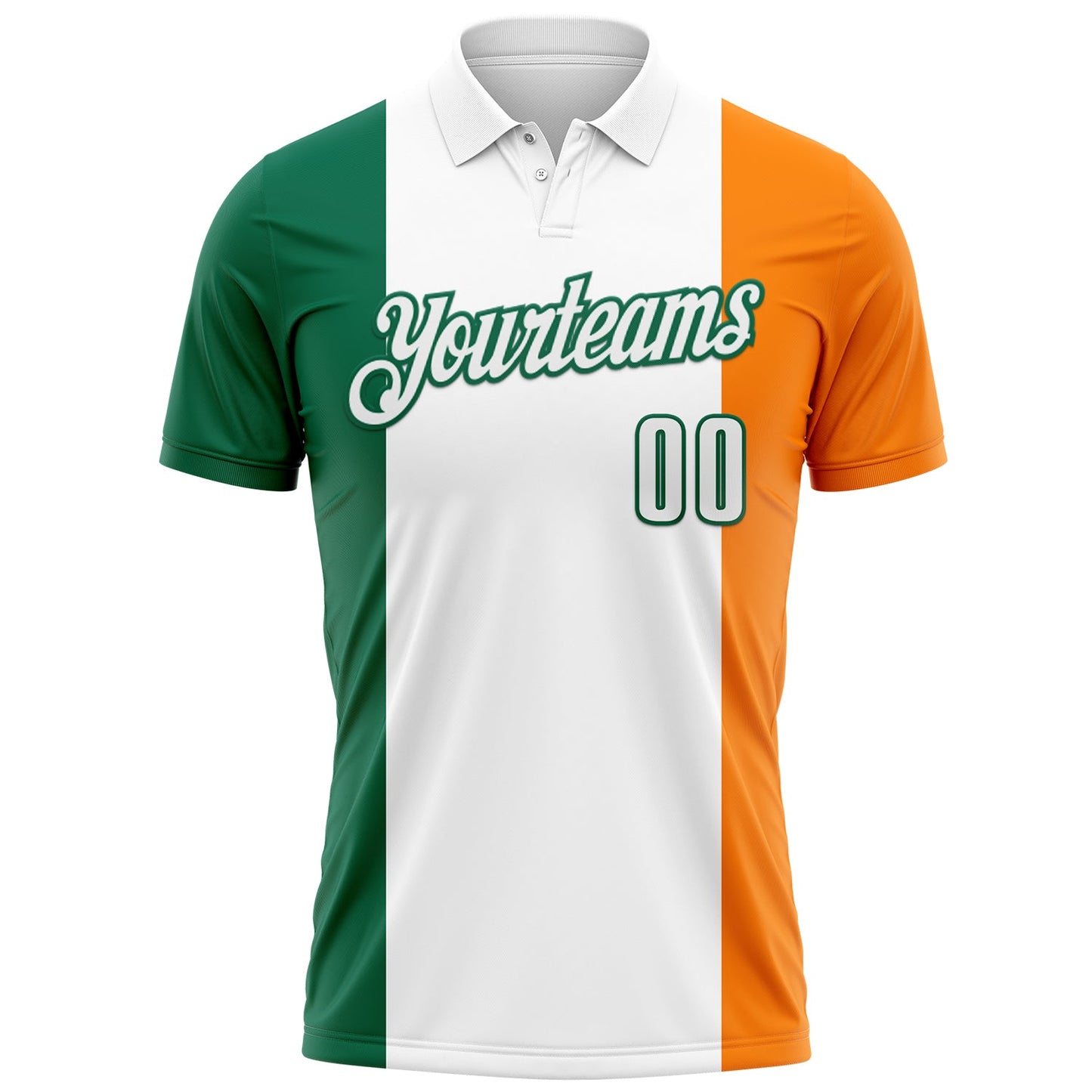 Custom White Kelly Green-Bay Orange 3D St. Patrick's Day Shamrock Performance Polo Shirt view 2