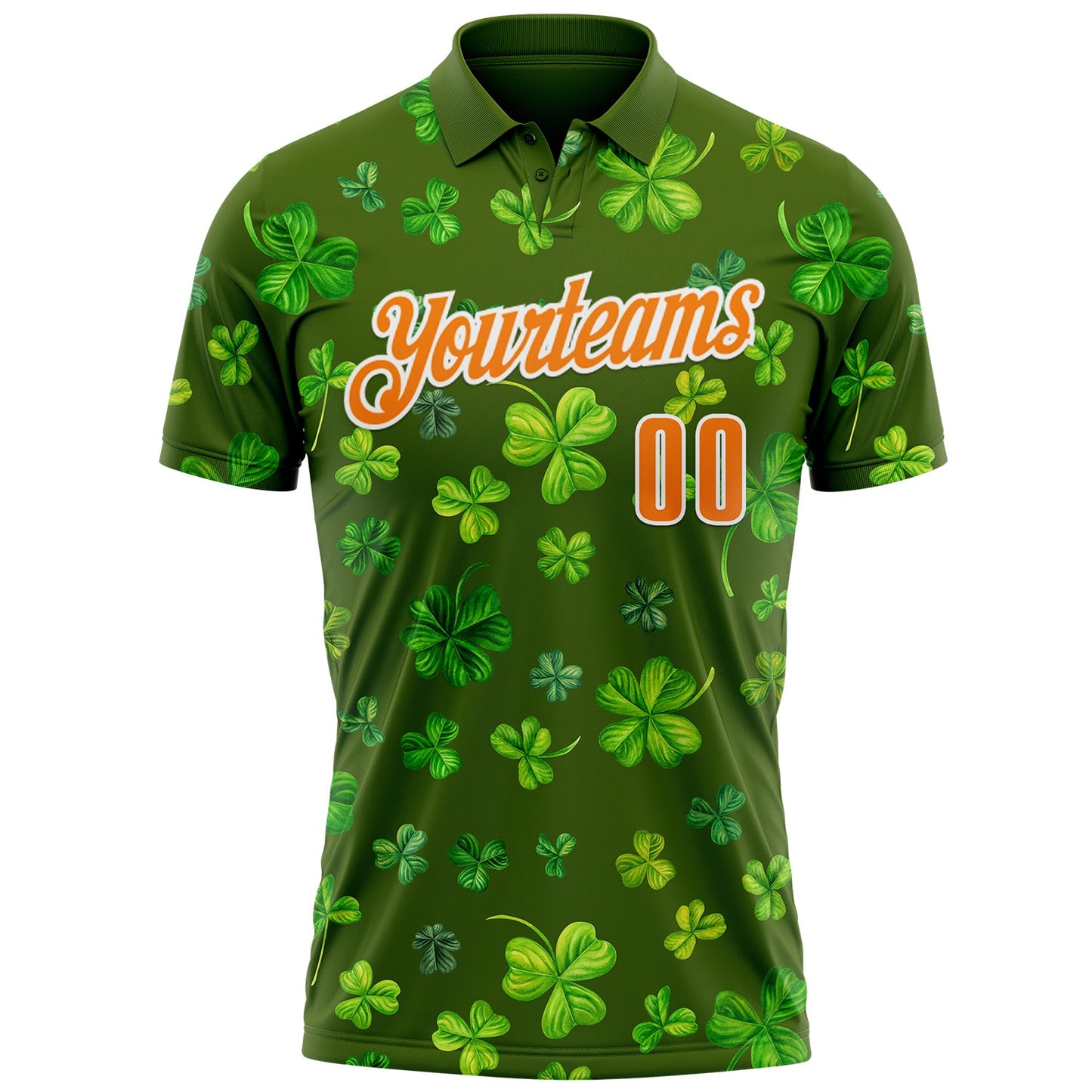 Custom Green Bay Orange-White 3D St. Patrick's Day Shamrock Performance Polo Shirt view 2
