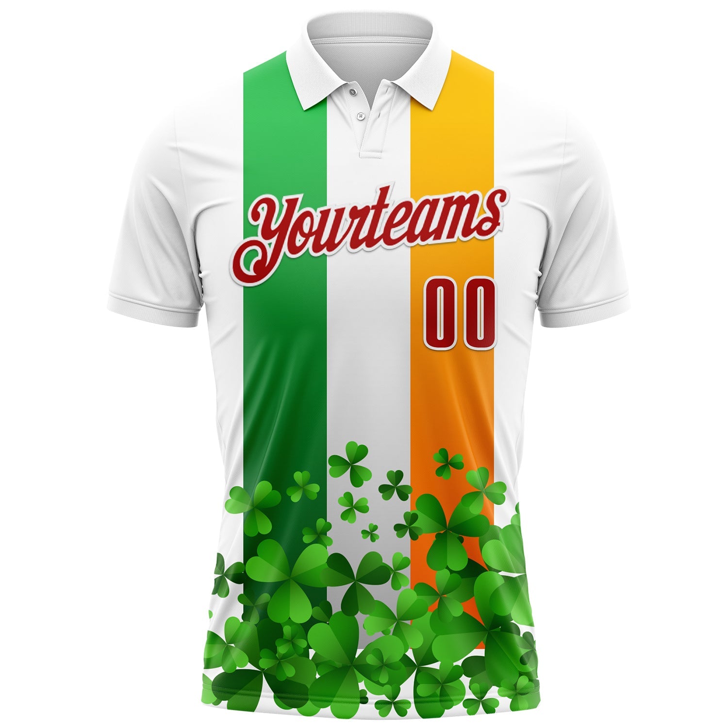 Custom White Red Green-Bay Orange 3D St. Patrick's Day Shamrock Performance Polo Shirt view 2