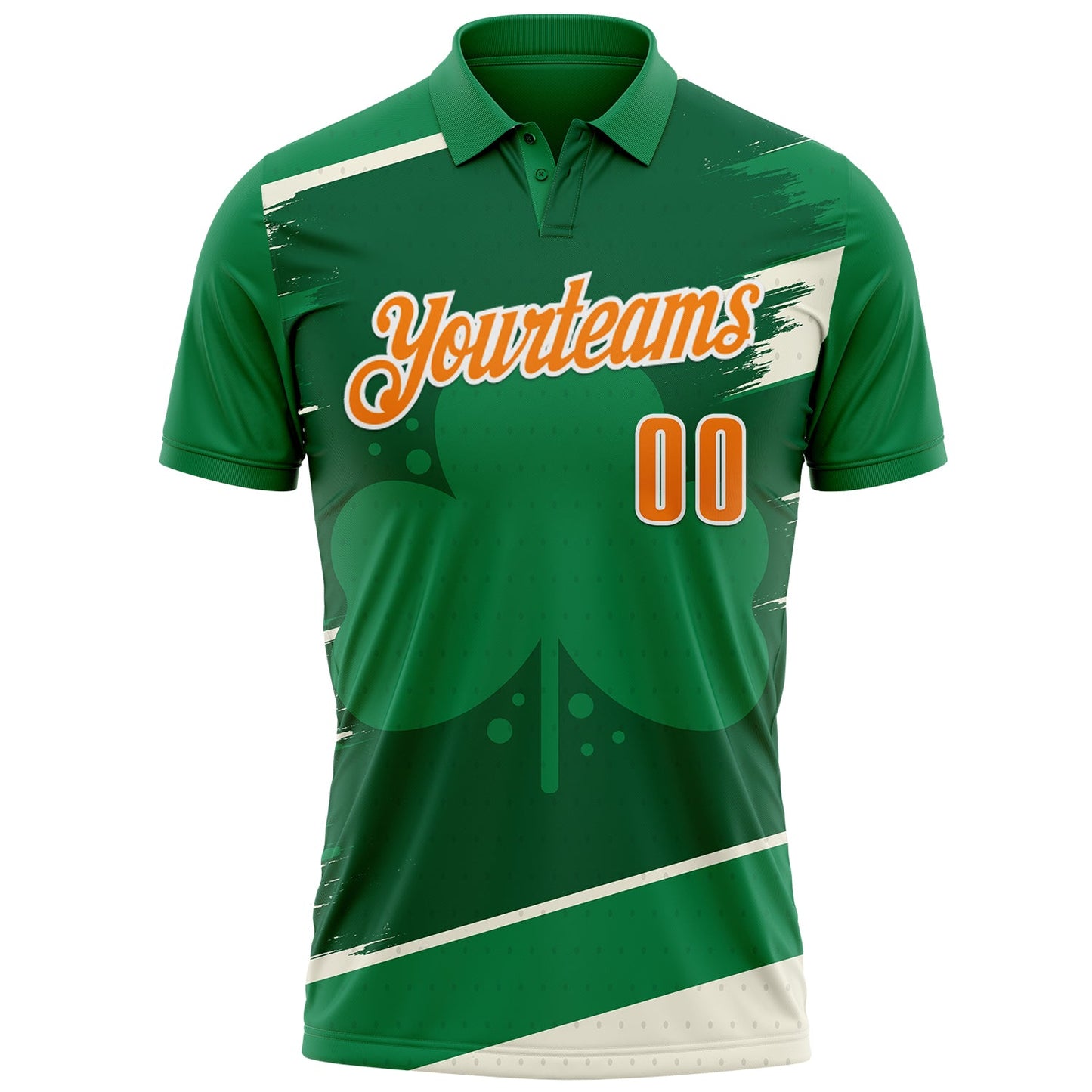Custom Green Bay Orange-White 3D St. Patrick's Day Shamrock Performance Polo Shirt view 2