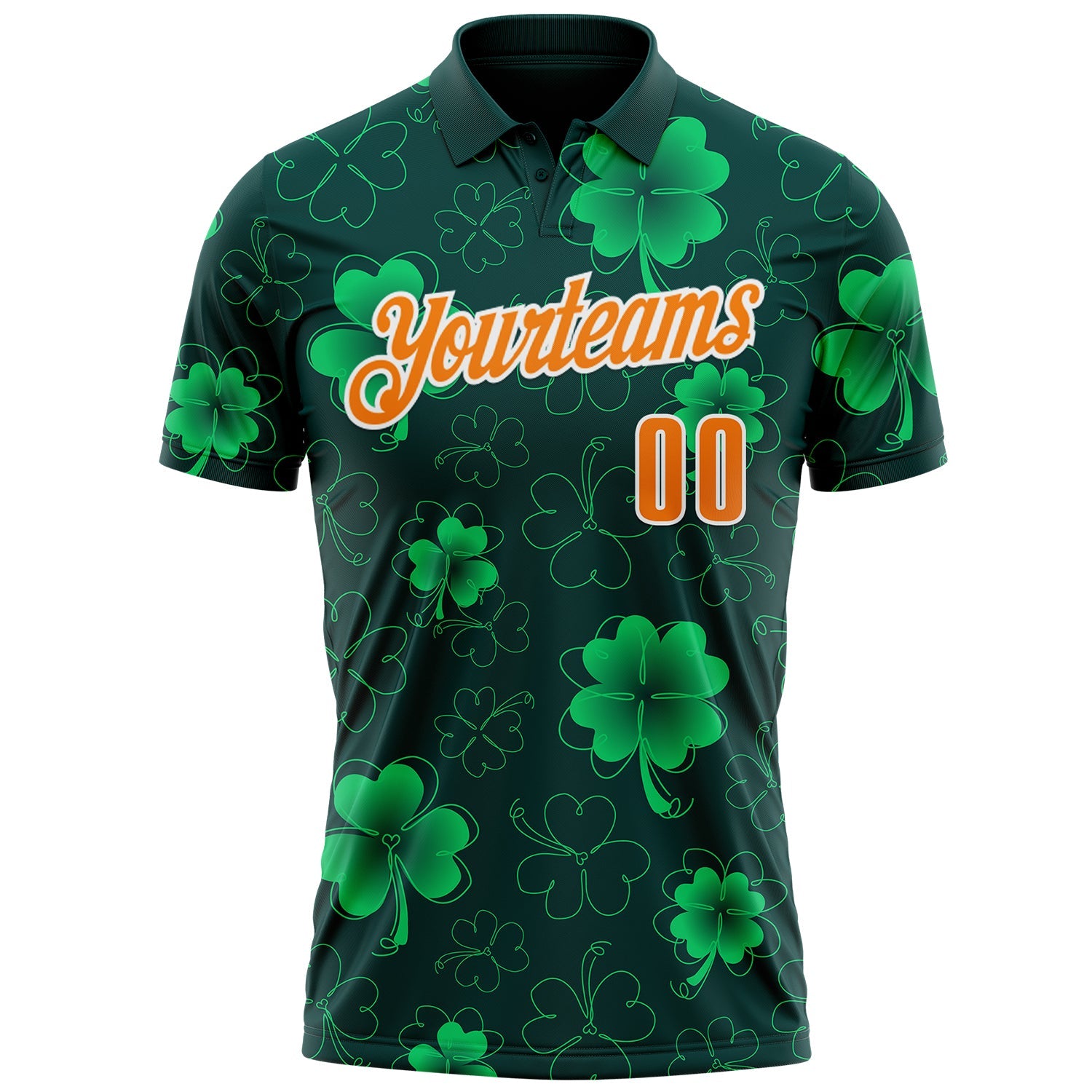 Custom Navy Bay Orange-Green 3D St. Patrick's Day Shamrock Performance Polo Shirt view 2