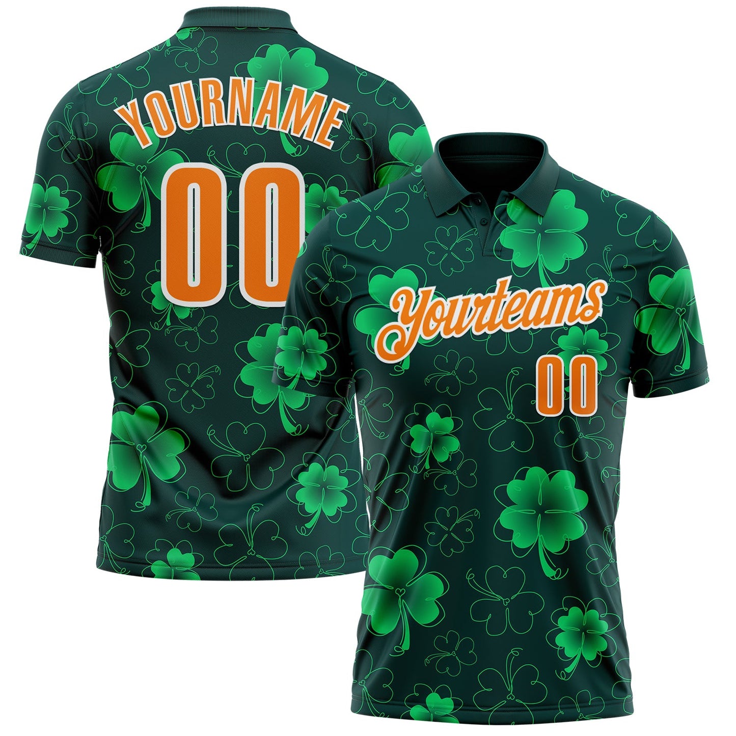 Custom Navy Bay Orange-Green 3D St. Patrick's Day Shamrock Performance Polo Shirt - Main View