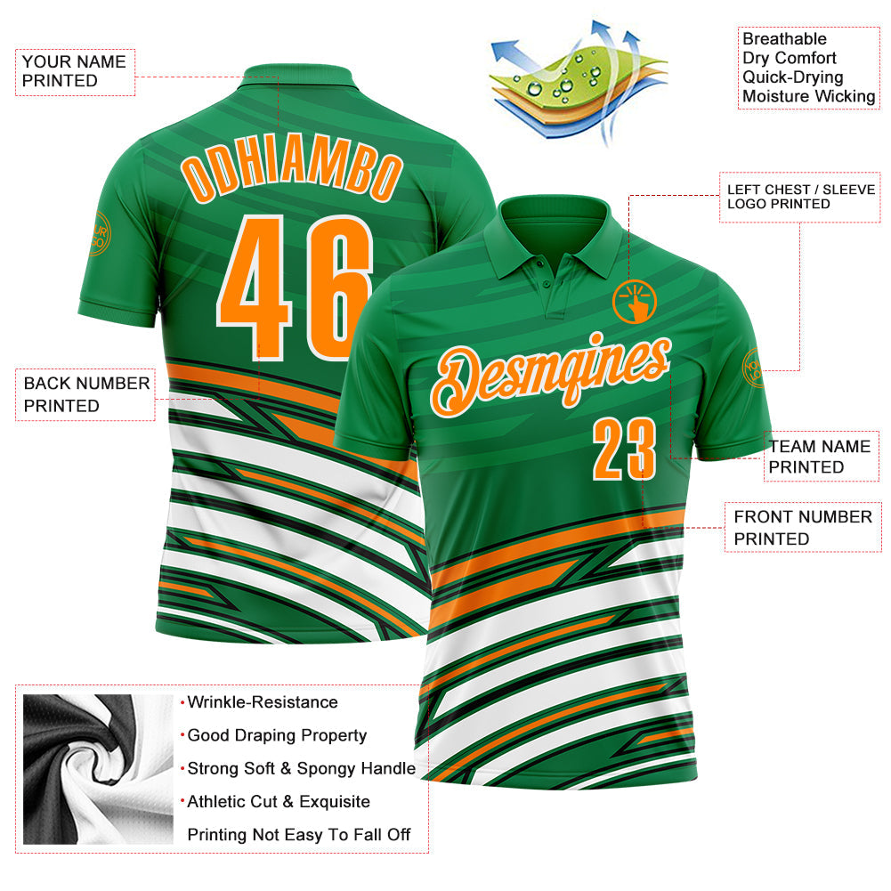 Custom Green Bay Orange-Black 3D St. Patrick's Day Shamrock Performance Polo Shirt view 3