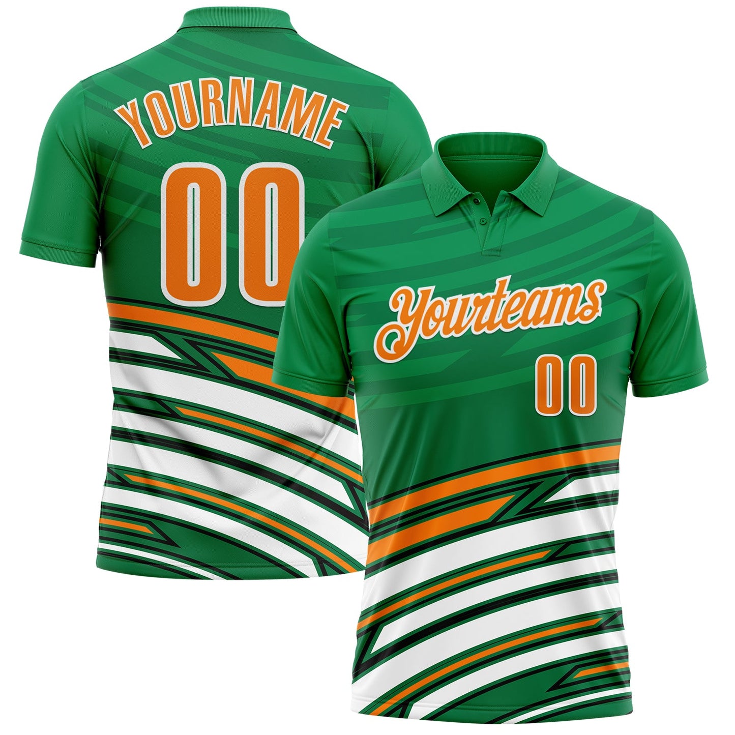 Custom Green Bay Orange-Black 3D St. Patrick's Day Shamrock Performance Polo Shirt - Main View