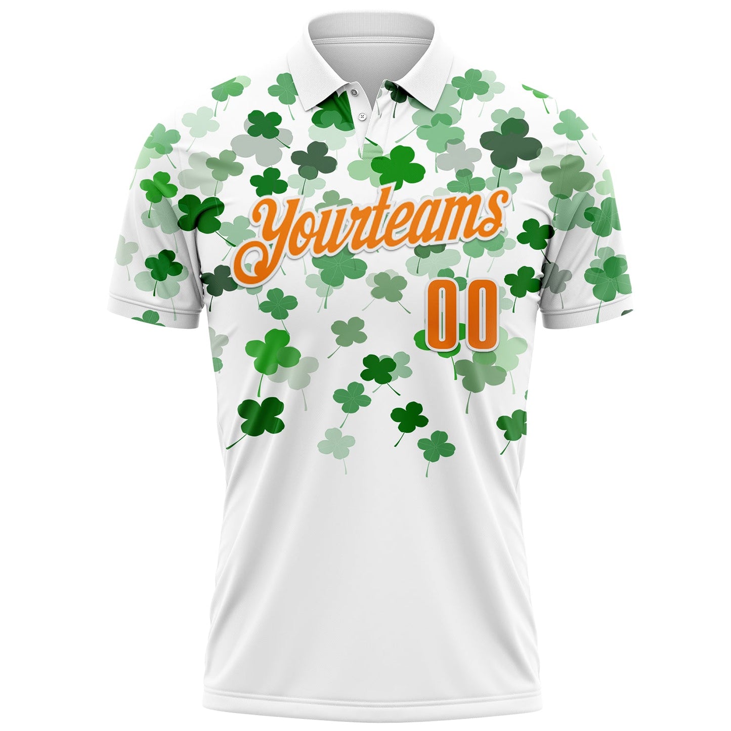 Custom White Bay Orange-Yellow 3D St. Patrick's Day Shamrock Performance Polo Shirt view 2