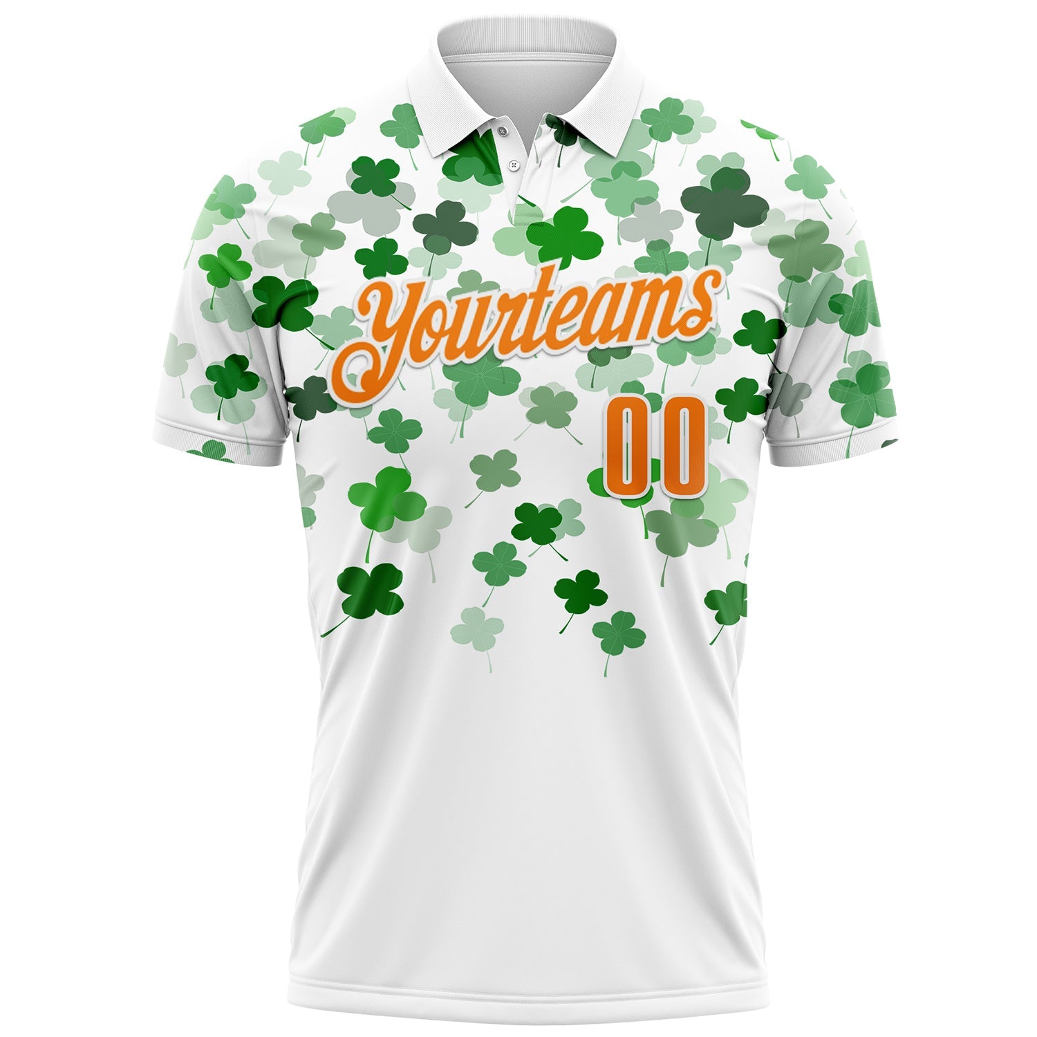 Custom White Bay Orange-Yellow 3D St. Patrick's Day Shamrock Performance Polo Shirt view 2