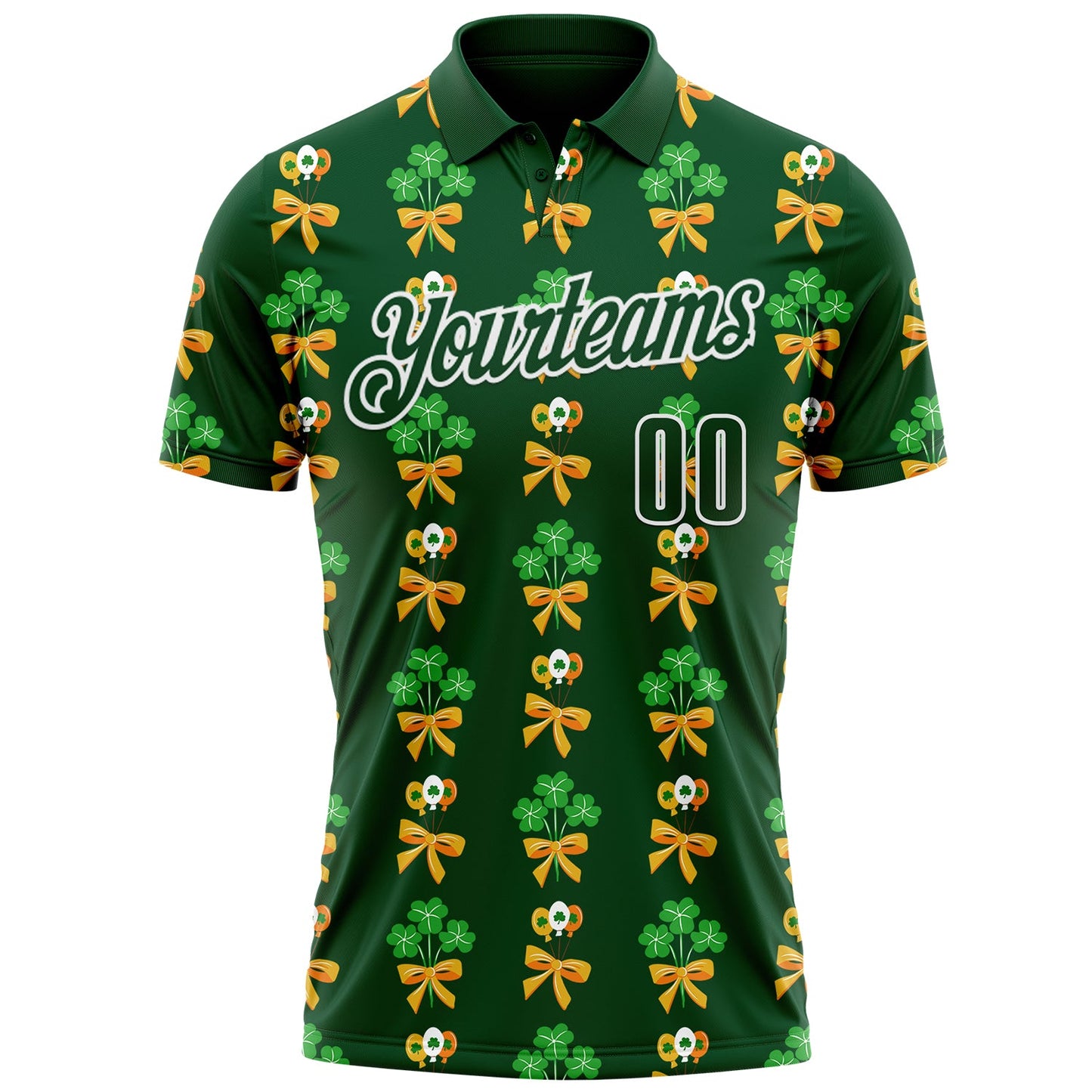 Custom Green White 3D St. Patrick's Day Shamrock Performance Polo Shirt view 2
