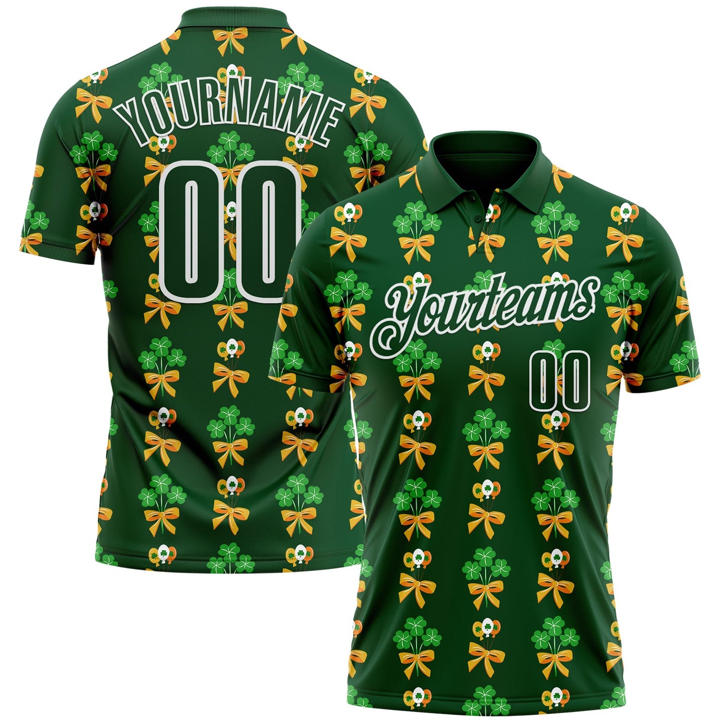 Custom Green White 3D St. Patrick's Day Shamrock Performance Polo Shirt - Main View