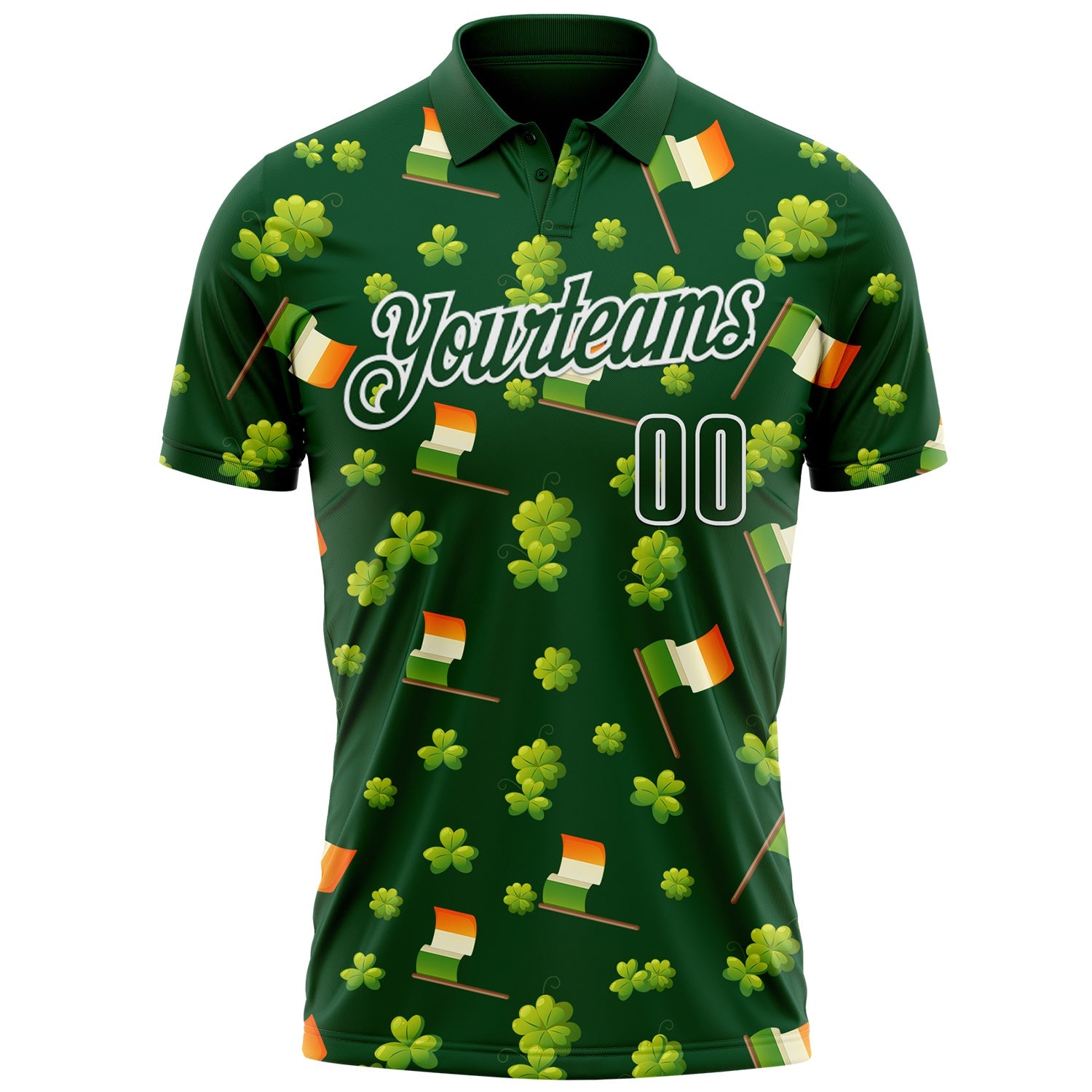 Custom Green White 3D St. Patrick's Day Shamrock Performance Polo Shirt view 2