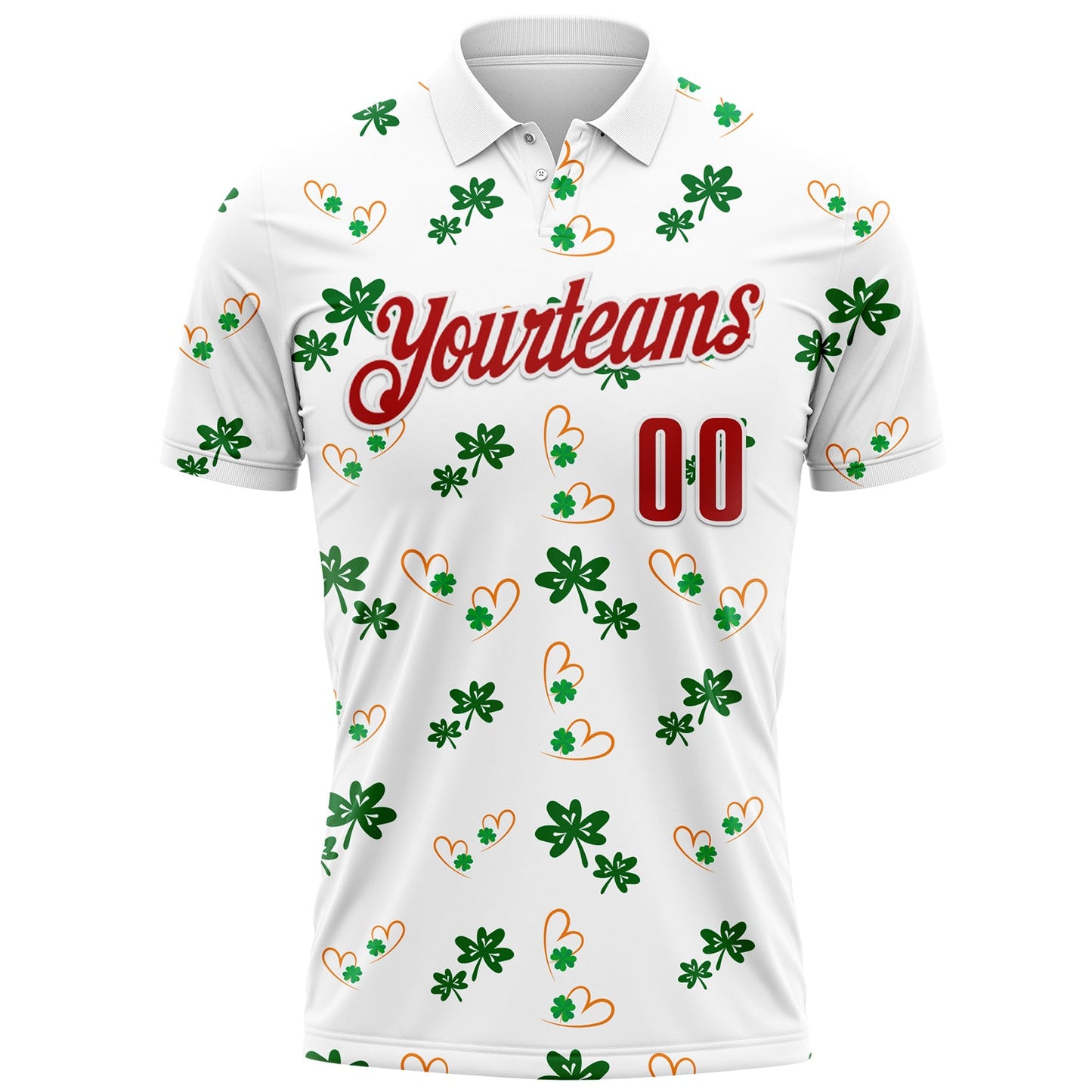 Custom White Red 3D St. Patrick's Day Shamrock Performance Polo Shirt view 2