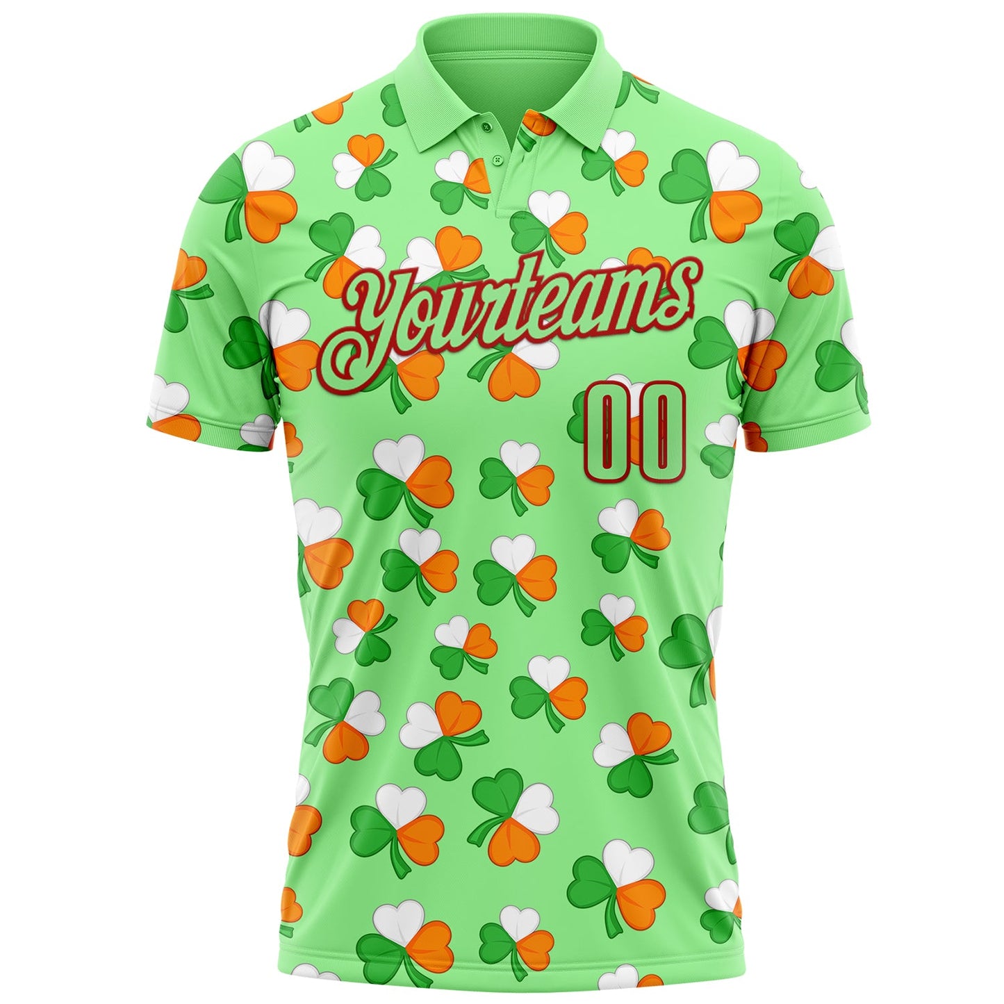 Custom Pea Green Red 3D St. Patrick's Day Shamrock Performance Polo Shirt view 2