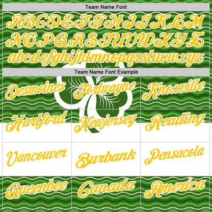 Custom Green Yellow-White 3D St. Patrick's Day Shamrock Performance Polo Shirt view 4