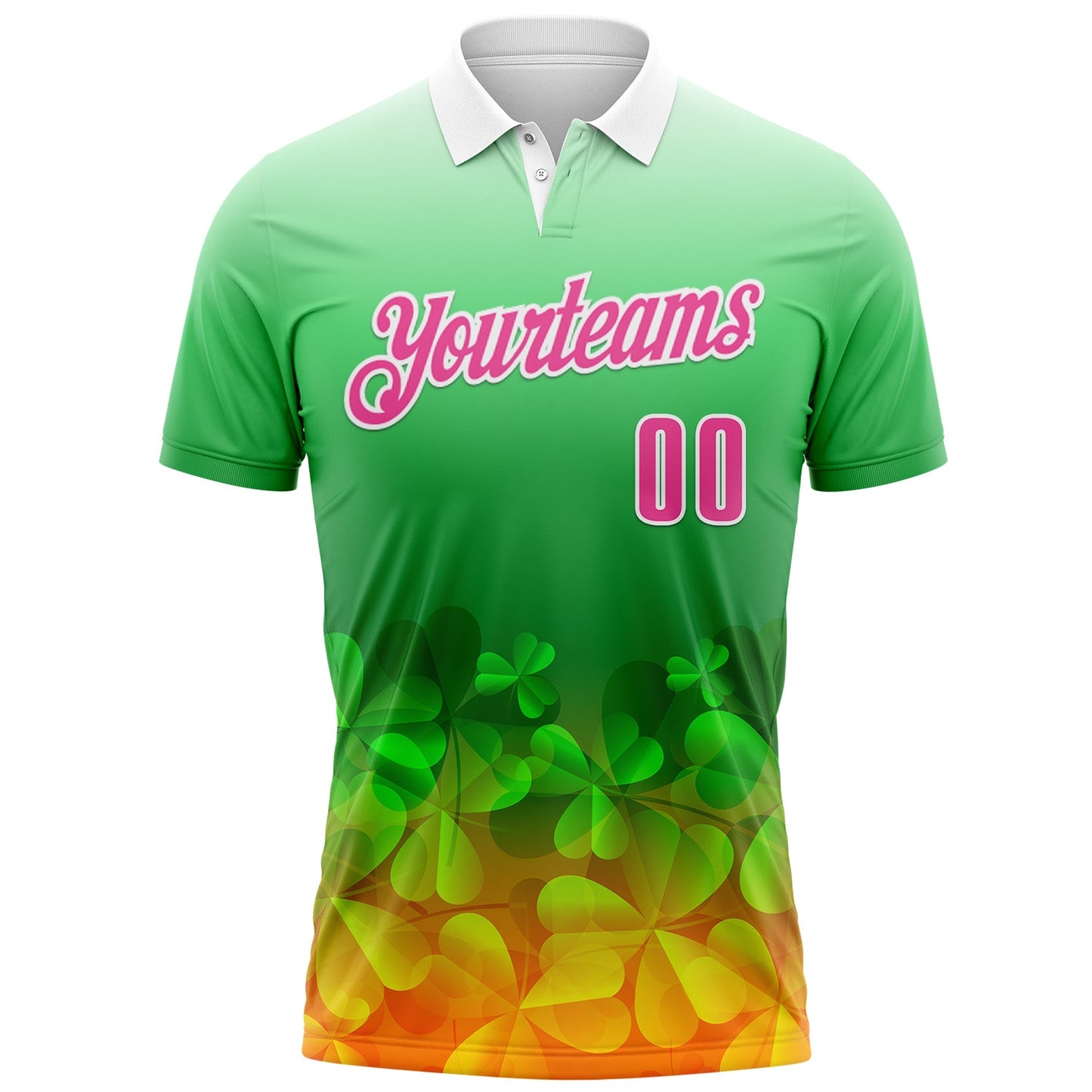Custom Green Pink-White 3D St. Patrick's Day Shamrock Performance Polo Shirt view 2