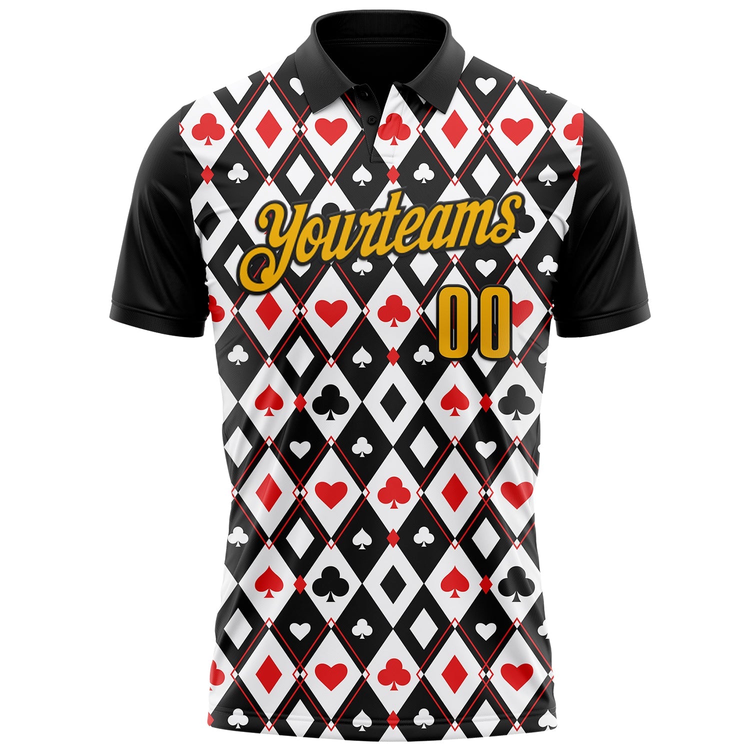 Custom Black Gold-White 3D Poker Performance Polo Shirt view 2