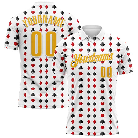 Custom White Gold 3D Poker Performance Polo Shirt - Main View