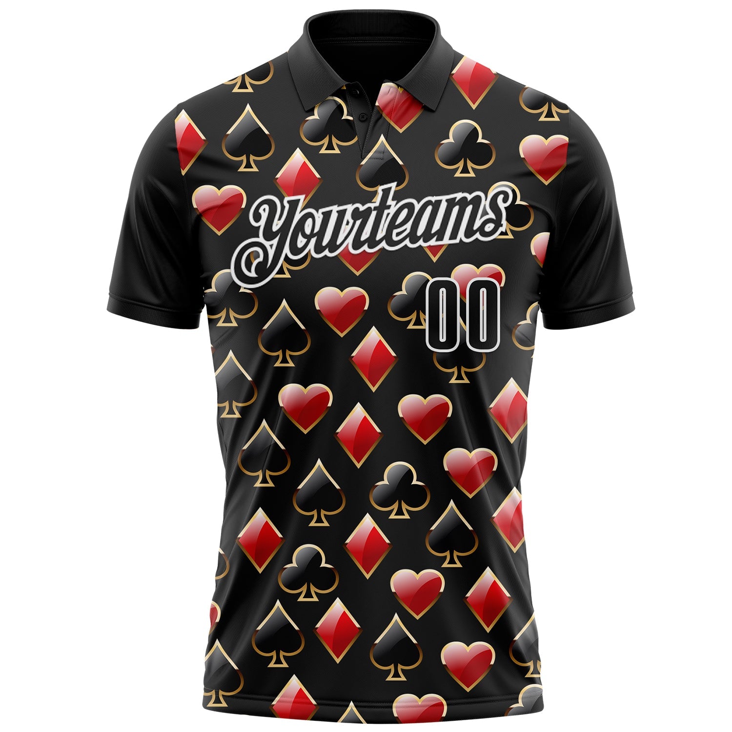 Custom Black White 3D Poker Performance Polo Shirt view 2