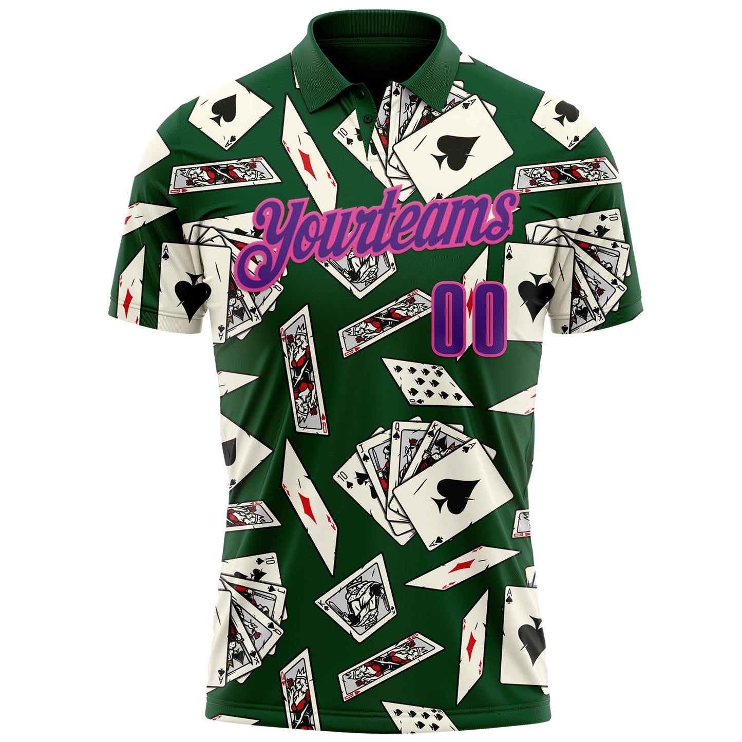 Custom Green Purple-Pink 3D Poker Performance Polo Shirt view 2