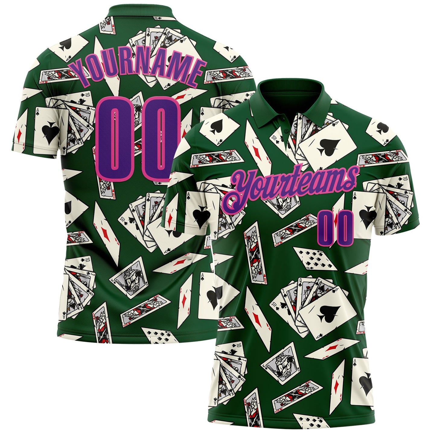 Custom Green Purple-Pink 3D Poker Performance Polo Shirt - Main View