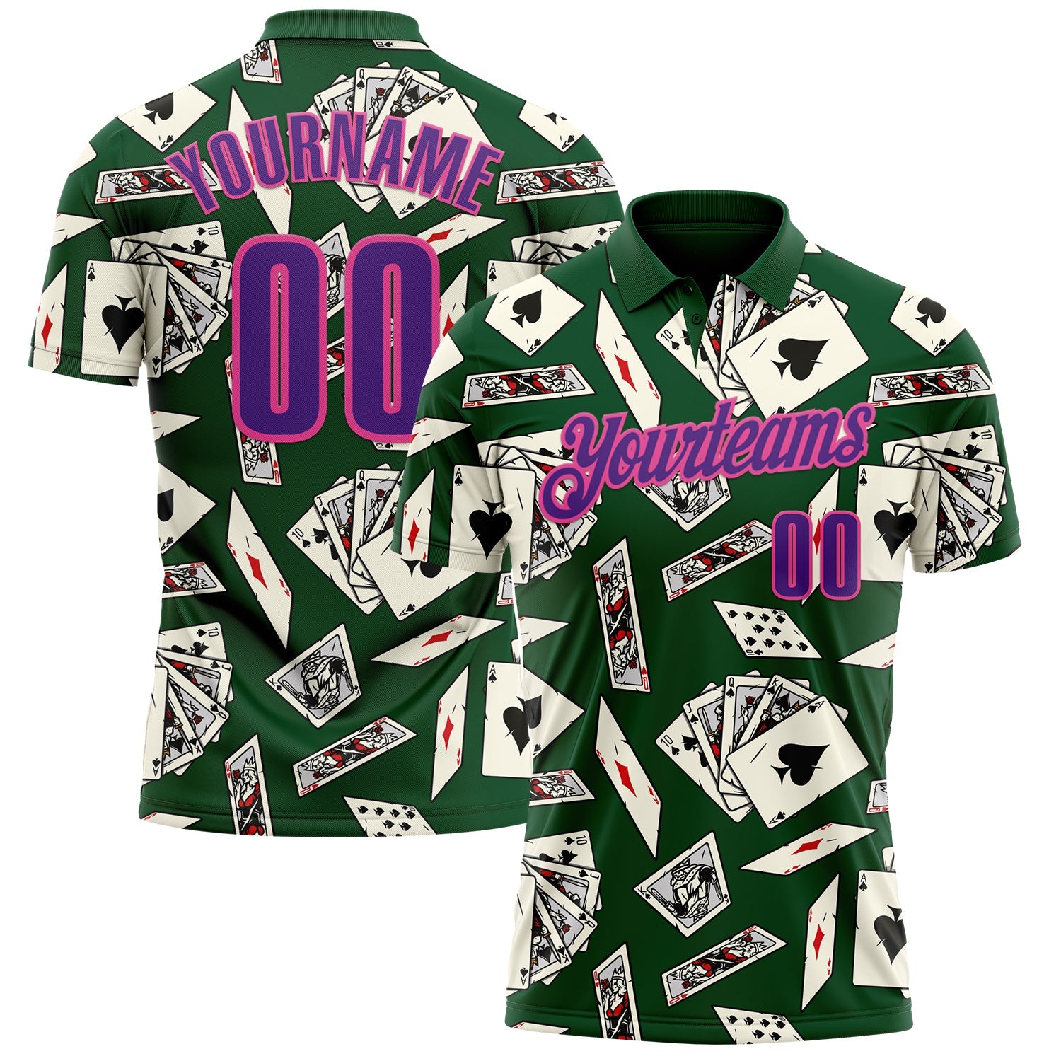 Custom Green Purple-Pink 3D Poker Performance Polo Shirt - Main View