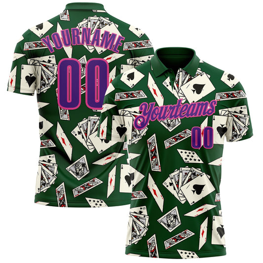 Custom Green Purple-Pink 3D Poker Performance Polo Shirt - Main View