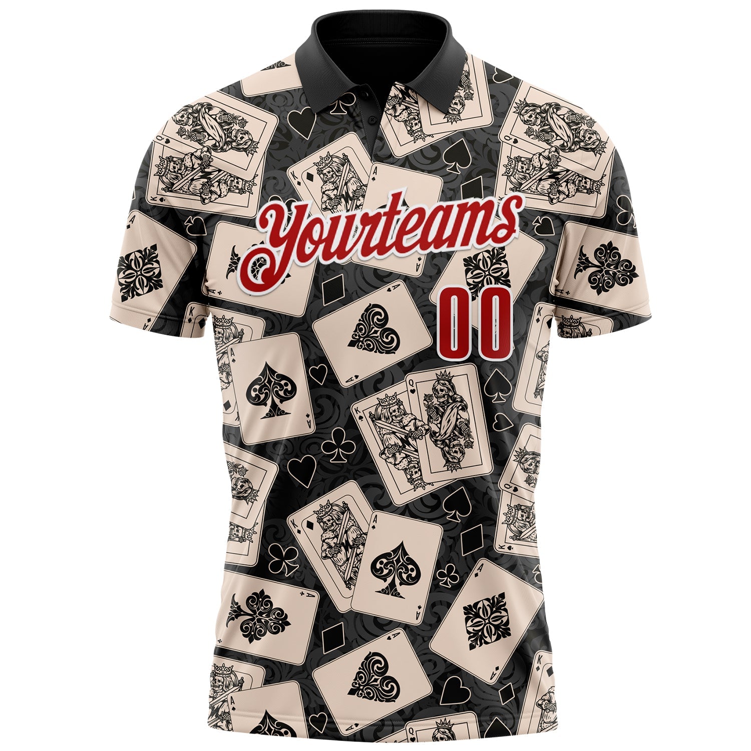 Custom Black Red-White 3D Poker Performance Polo Shirt view 2