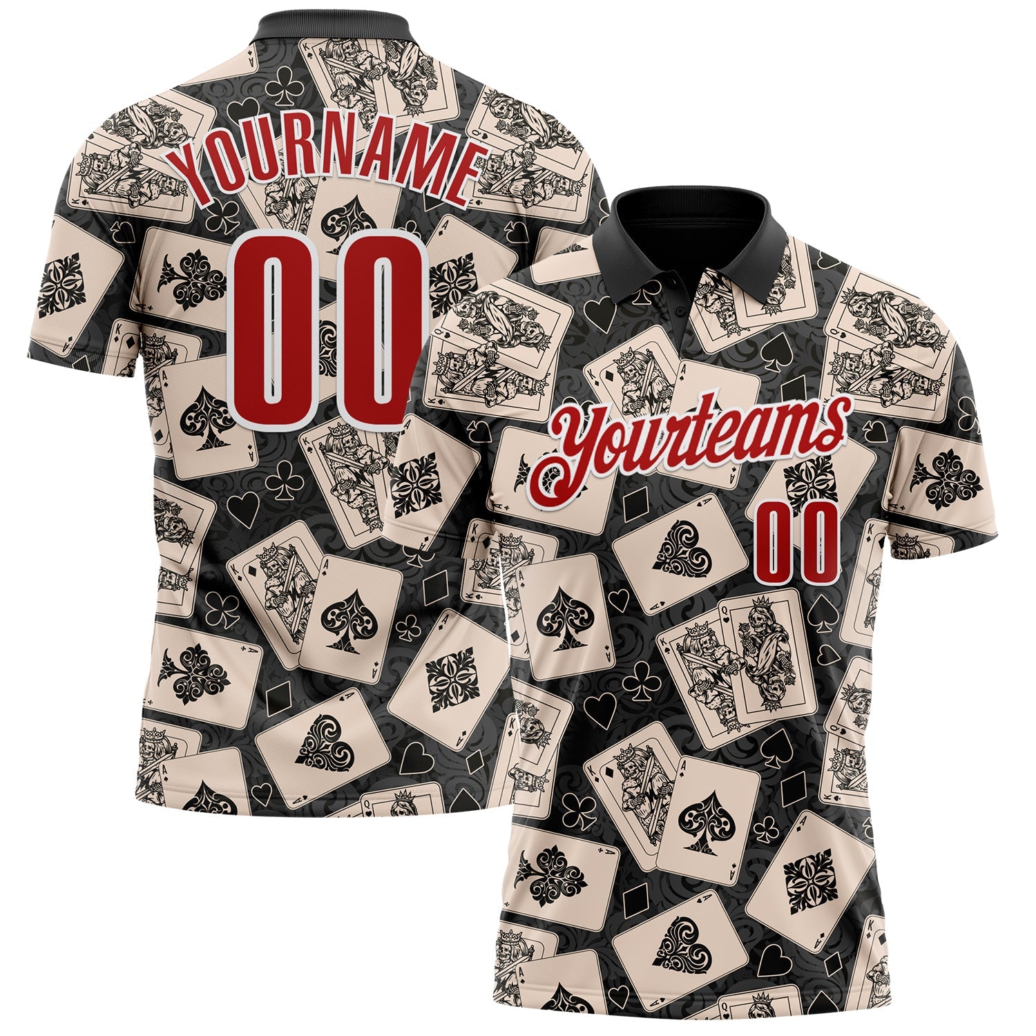 Custom Black Red-White 3D Poker Performance Polo Shirt - Main View
