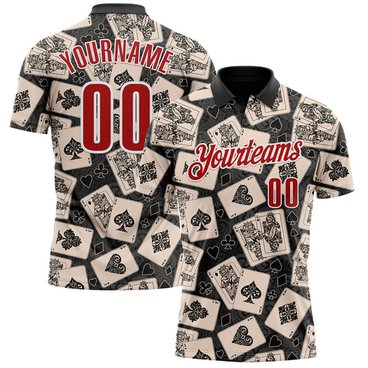 Custom Black Red-White 3D Poker Performance Polo Shirt - Main View