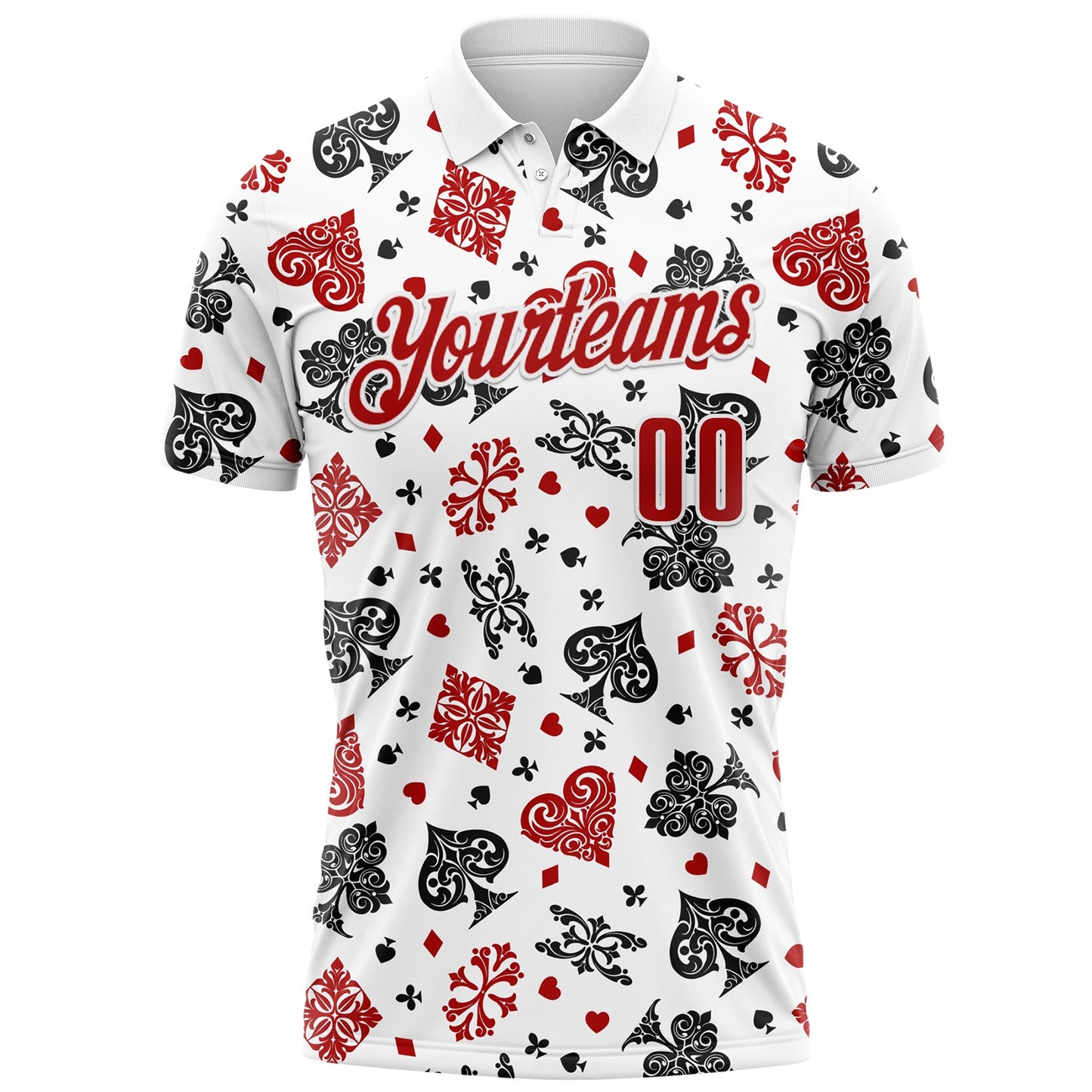 Custom White Red 3D Poker Performance Polo Shirt view 2