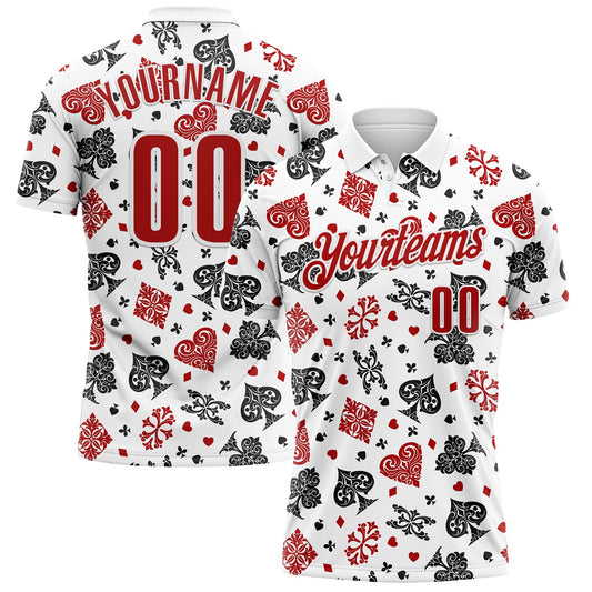 Custom White Red 3D Poker Performance Polo Shirt - Main View