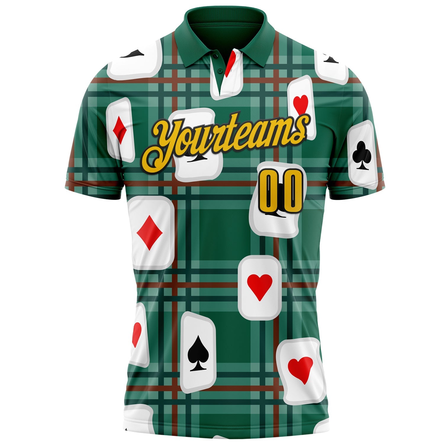 Custom Green Yellow-Black 3D Poker Performance Polo Shirt view 2
