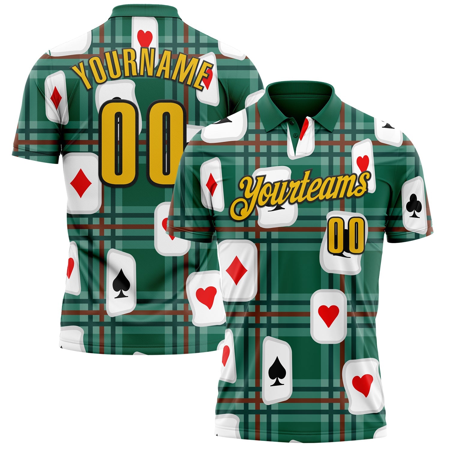 Custom Green Yellow-Black 3D Poker Performance Polo Shirt - Main View