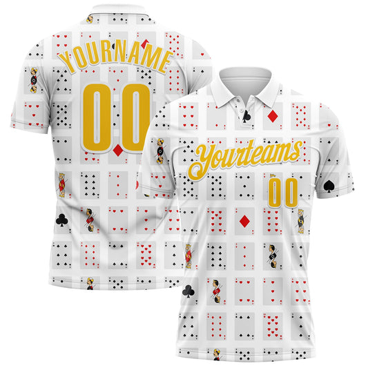 Custom White Yellow 3D Poker Performance Polo Shirt - Main View