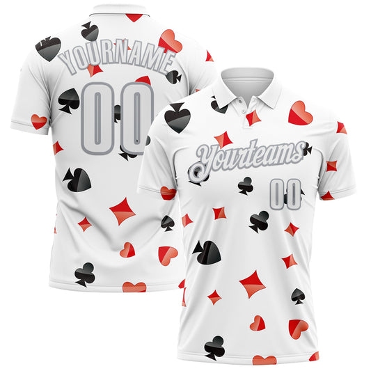Custom White Gray 3D Poker Performance Polo Shirt - Main View