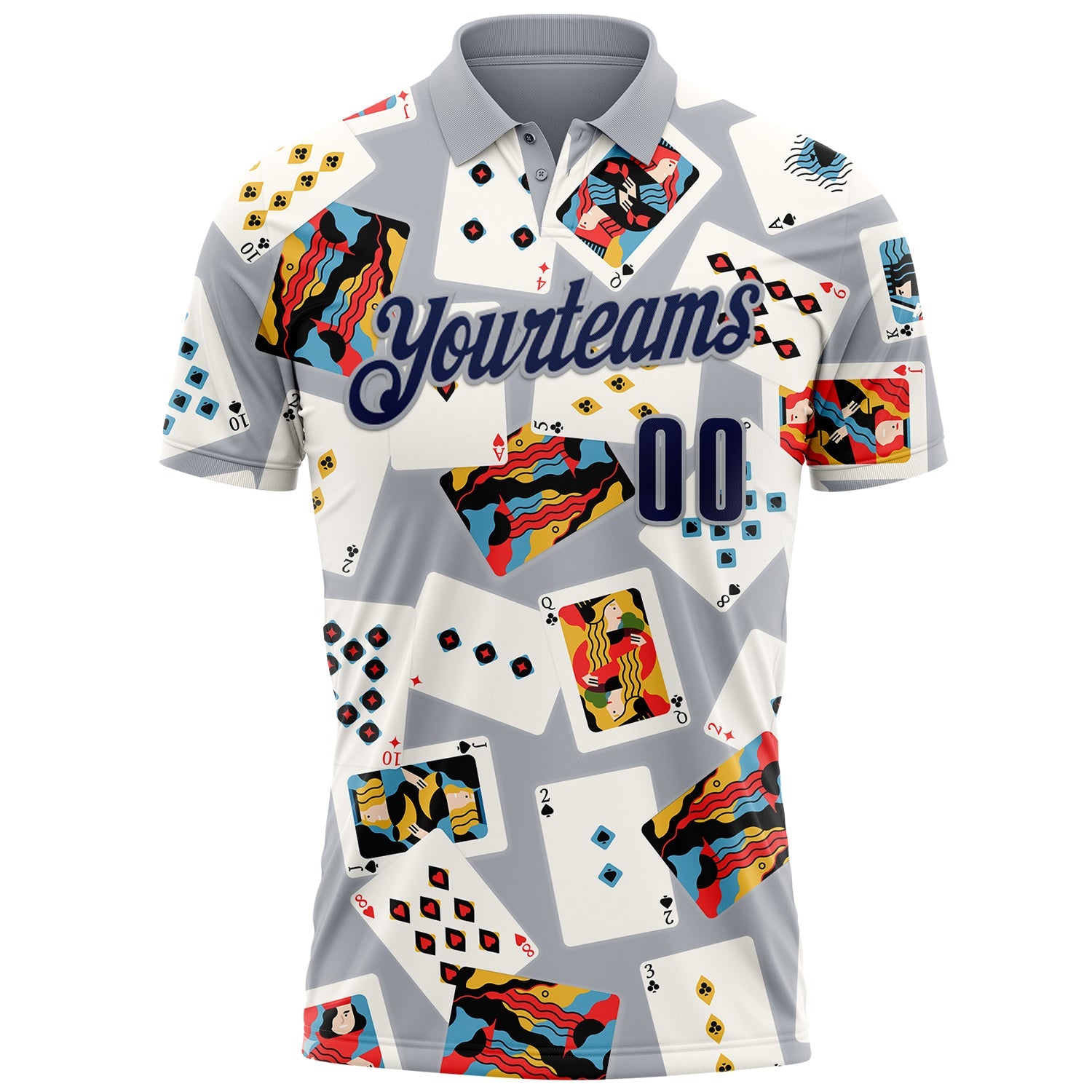 Custom Gray Navy 3D Poker Performance Polo Shirt view 2