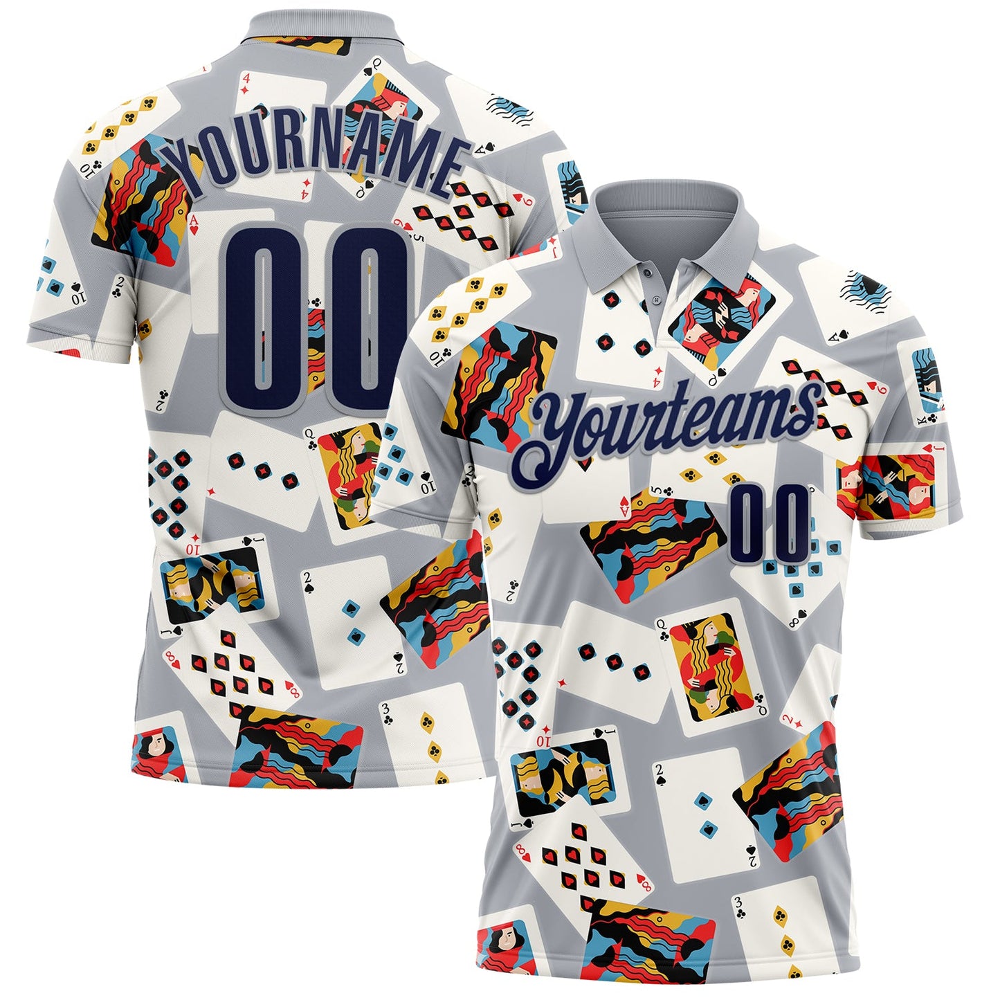Custom Gray Navy 3D Poker Performance Polo Shirt - Main View