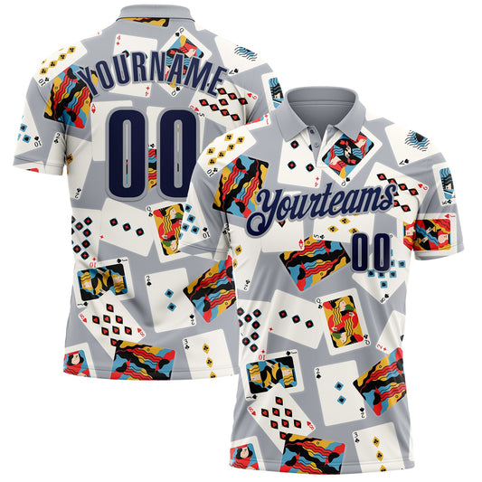Custom Gray Navy 3D Poker Performance Polo Shirt - Main View