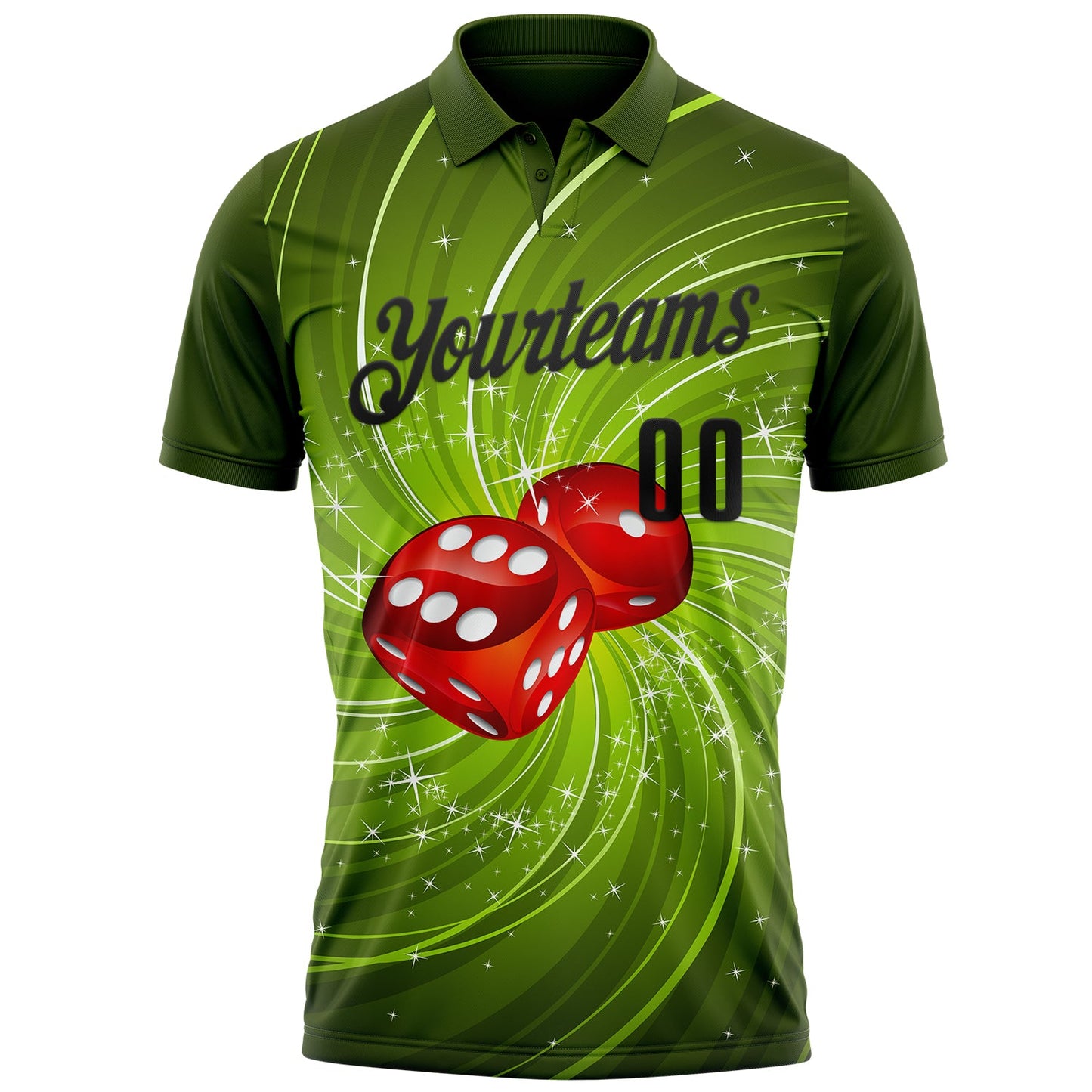 Custom Green Black 3D Dice Performance Polo Shirt view 2