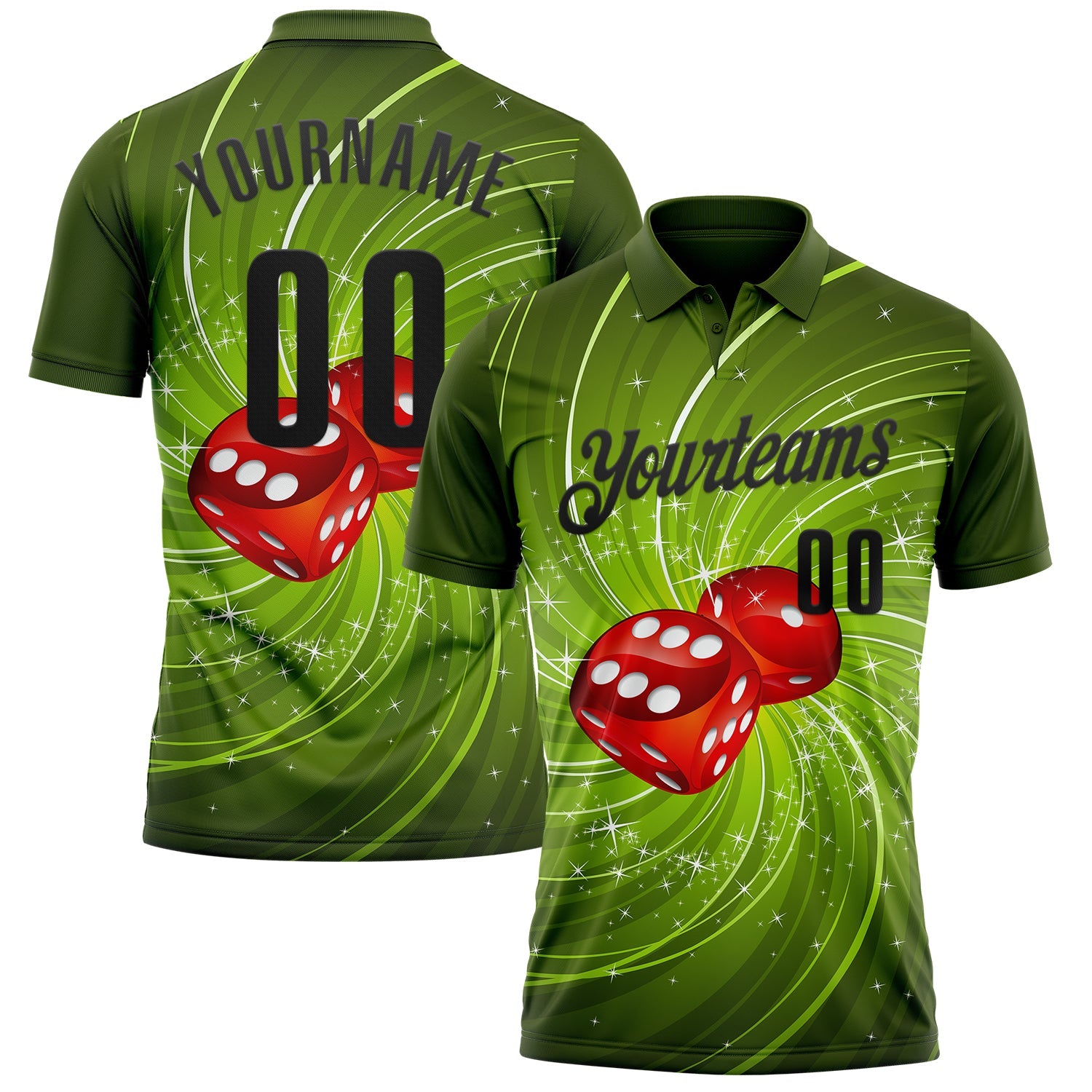 Custom Green Black 3D Dice Performance Polo Shirt - Main View