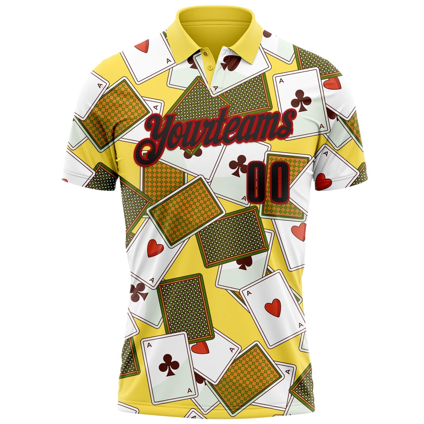 Custom Yellow Black-Red 3D Poker Performance Polo Shirt view 2