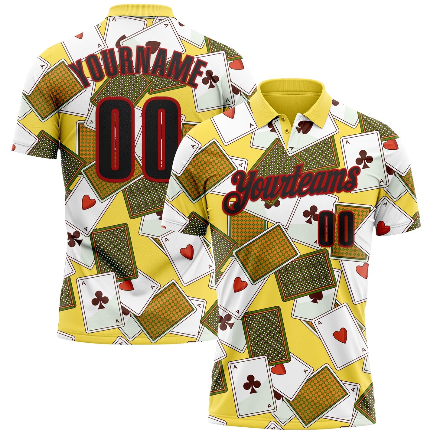 Custom Yellow Black-Red 3D Poker Performance Polo Shirt - Main View