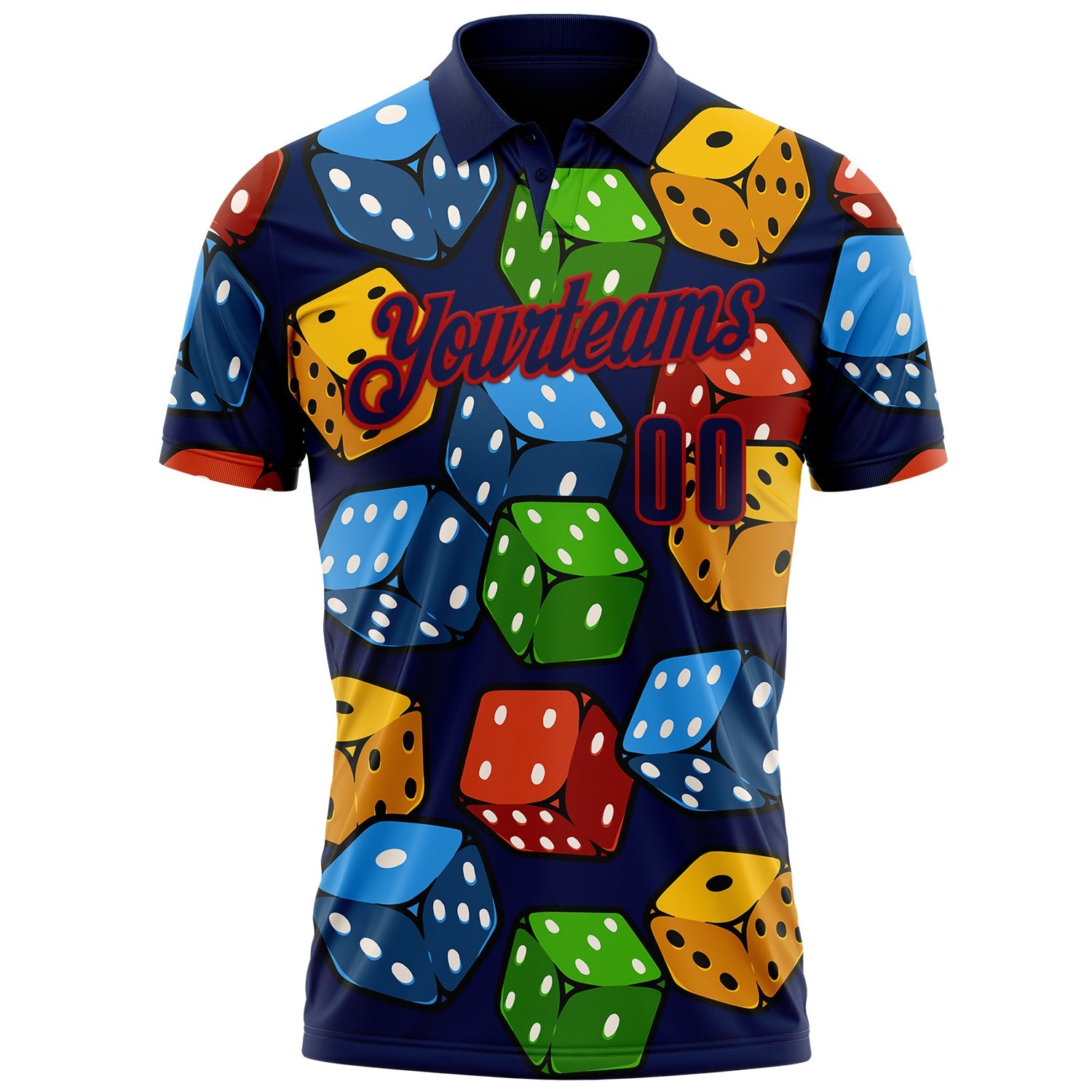 Custom Navy Red 3D Dice Performance Polo Shirt view 2