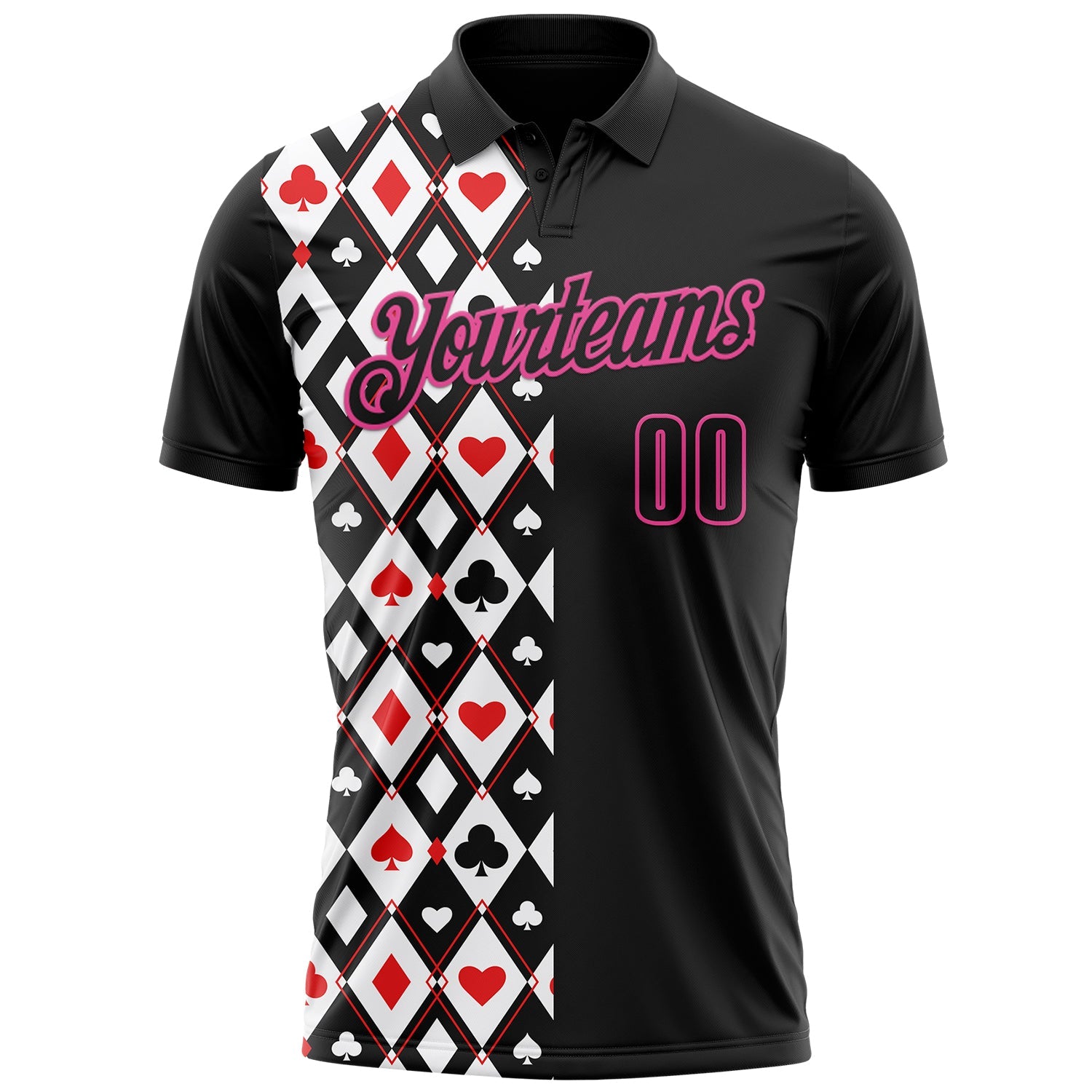 Custom Black Pink 3D Poker Performance Polo Shirt view 2