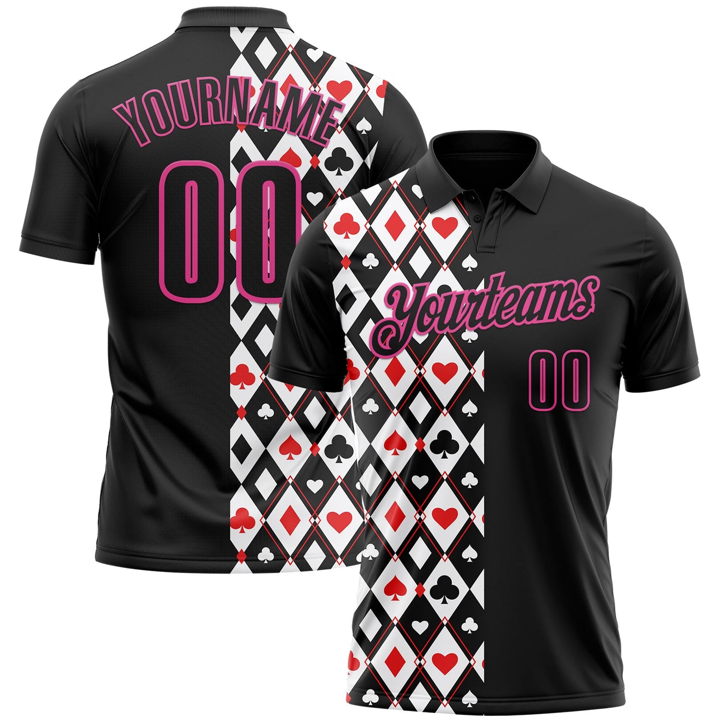 Custom Black Pink 3D Poker Performance Polo Shirt - Main View