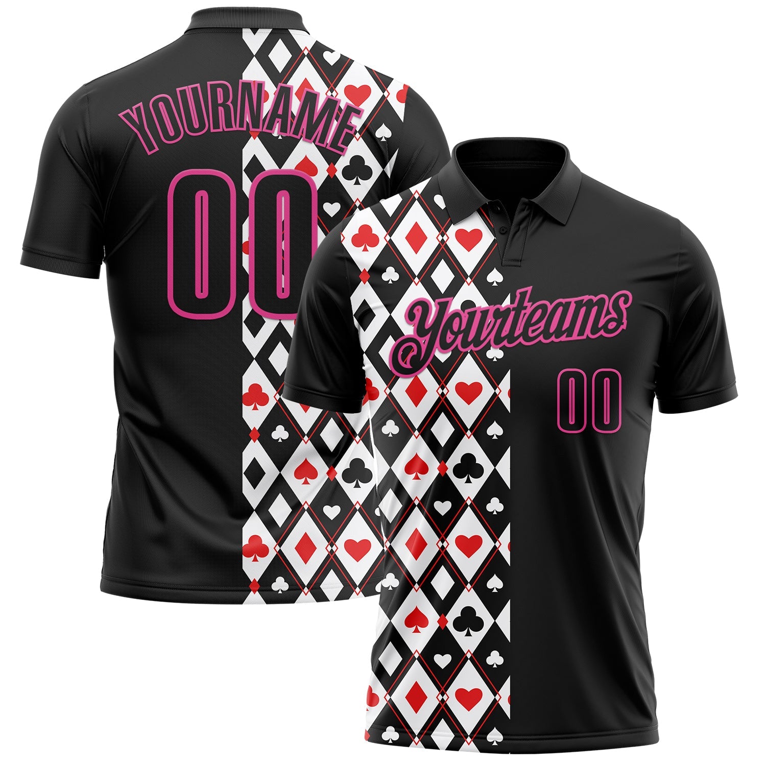 Custom Black Pink 3D Poker Performance Polo Shirt - Main View