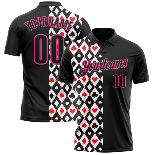 Custom Black Pink 3D Poker Performance Polo Shirt - Main View