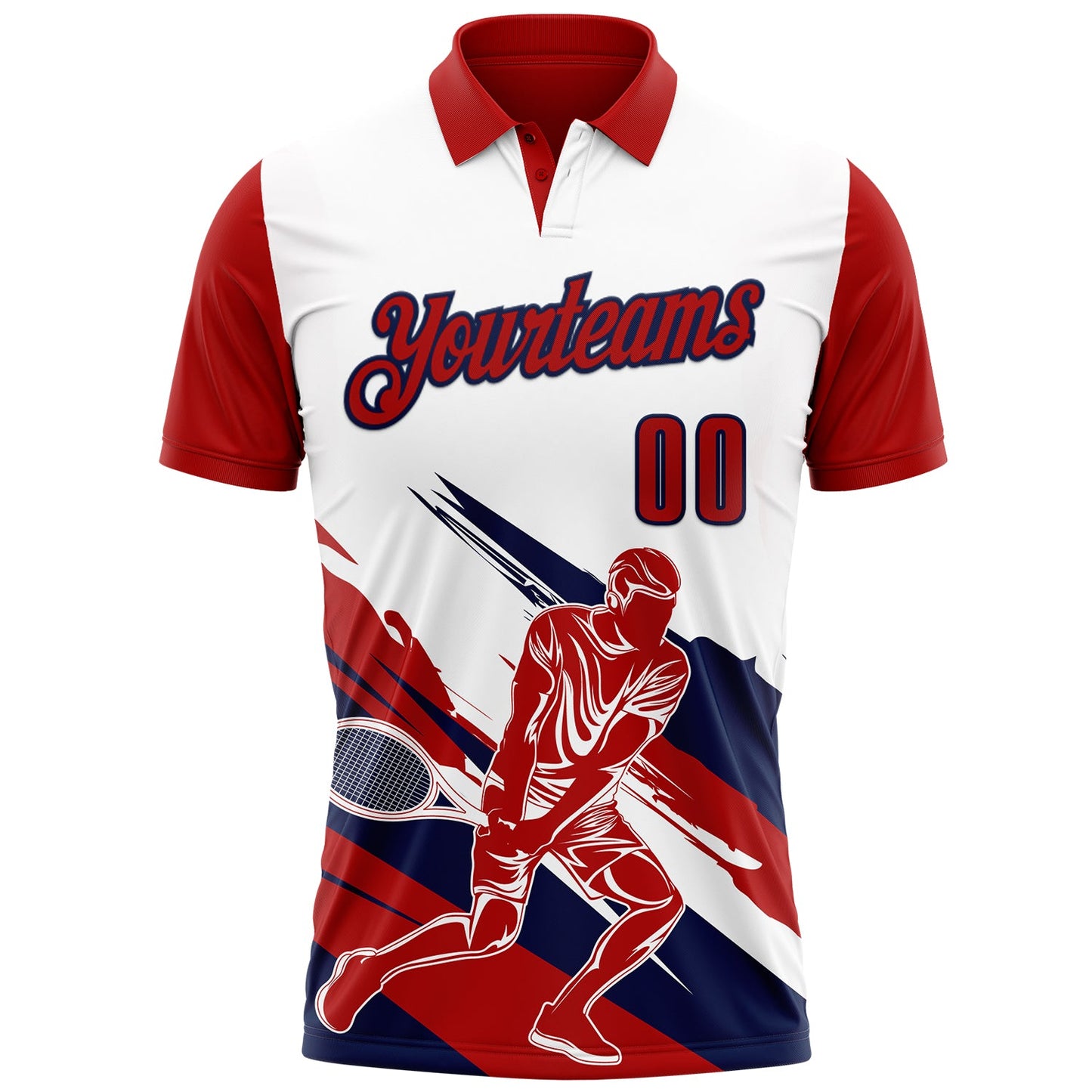 Custom White Red-Navy 3D Tennis Performance Polo Shirt view 2