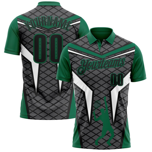 Custom Steel Gray Black-Kelly Green 3D Tennis Performance Polo Shirt - Main View