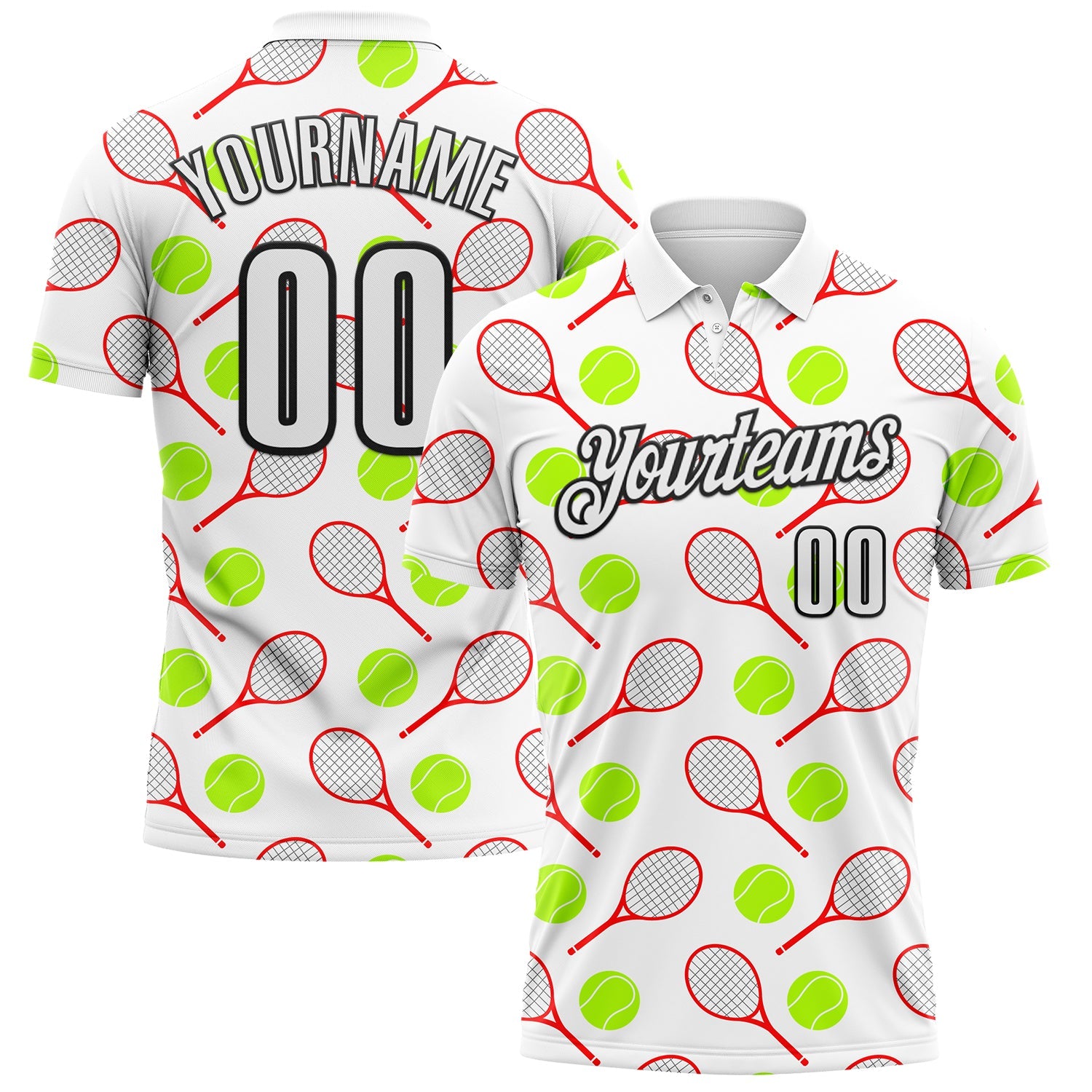 Custom White Black 3D Tennis Performance Polo Shirt - Main View