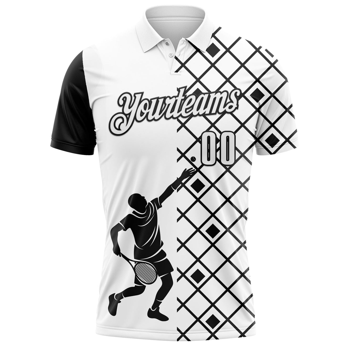 Custom White Black 3D Tennis Performance Polo Shirt view 2